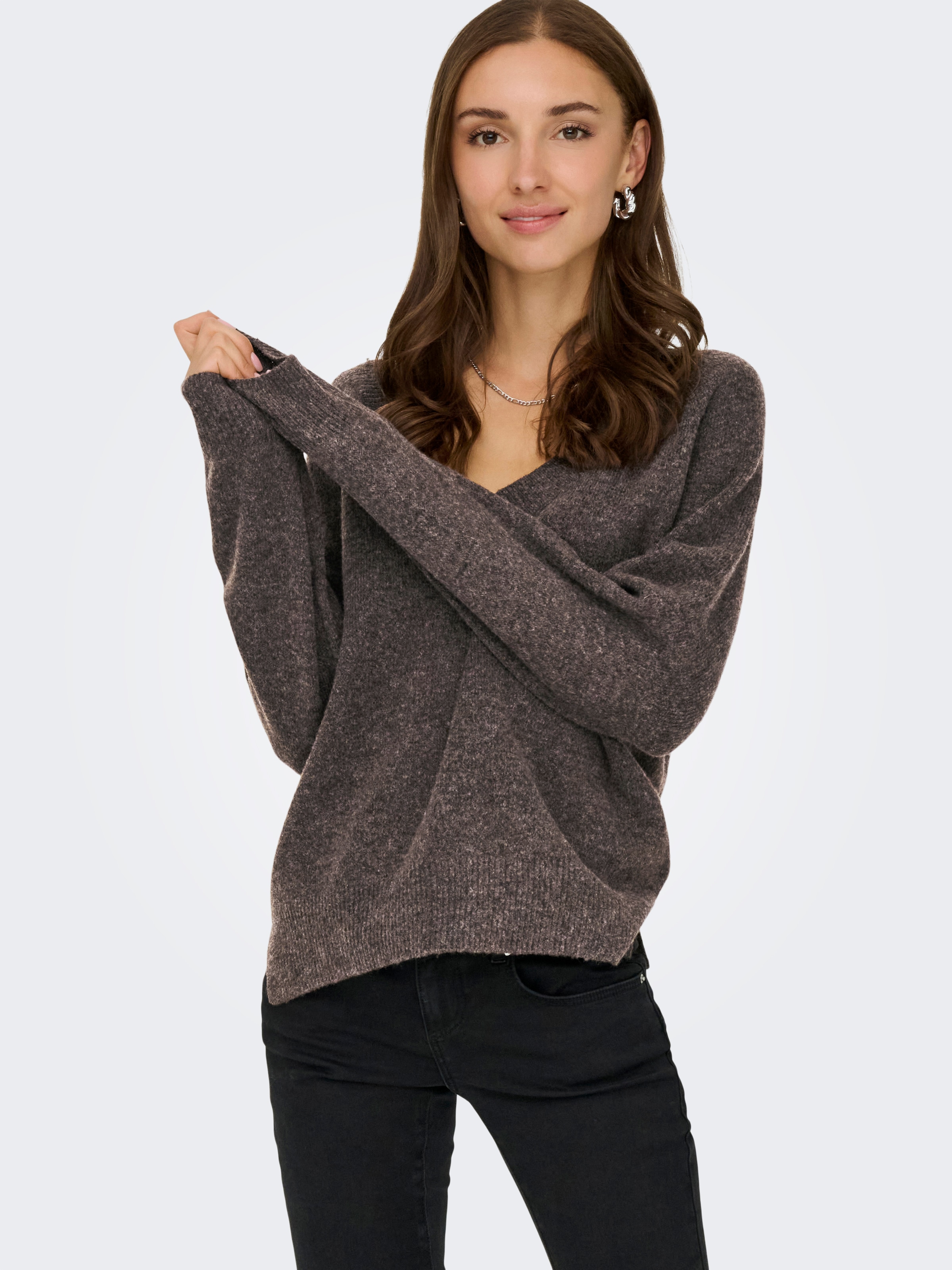 ONLY Strickpullover »ONLRENE LS V-NECK REVERSIBEL KNT NOOS« Materialmix, regular fit