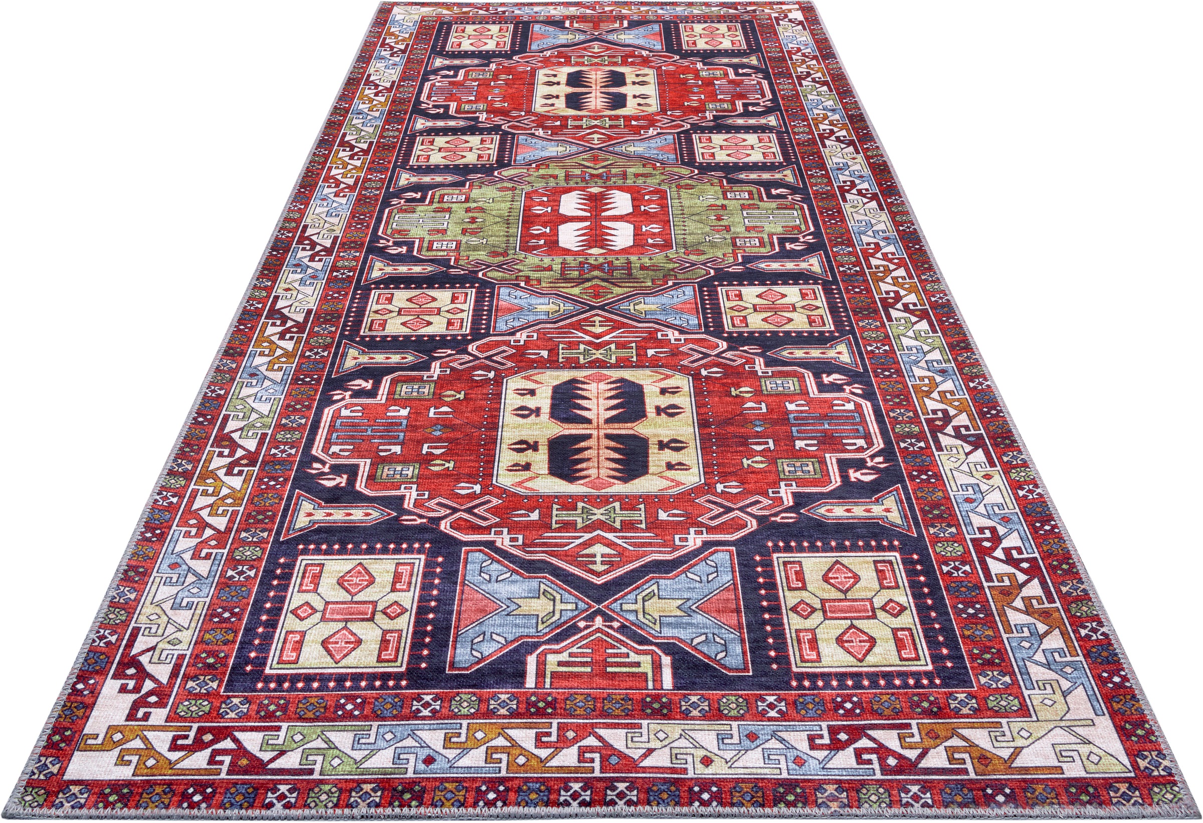 Image of ELLE DECORATION Designteppich »Kazak Dimeh«, rechteckig, 7 mm Höhe, Design Läufer, Orient Optik, Vintage Design, Wohnzimmer, Schlafzimmer, Robust, Pflegeleicht, gekettelt, kräftige Farben bei Ackermann Versand Schweiz