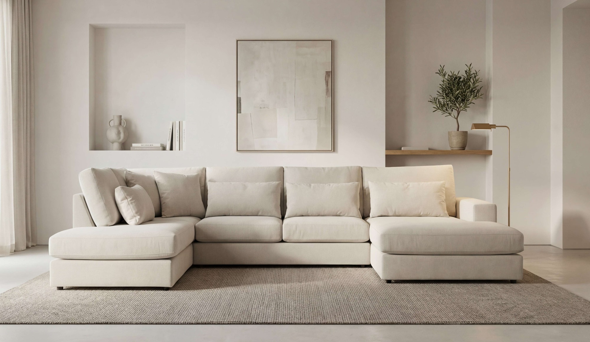 GOODproduct Wohnlandschaft »Nivette, weiches Chenille« Breite 386 cm, U-Form, bodentief, 6 Zierkissen inkl.