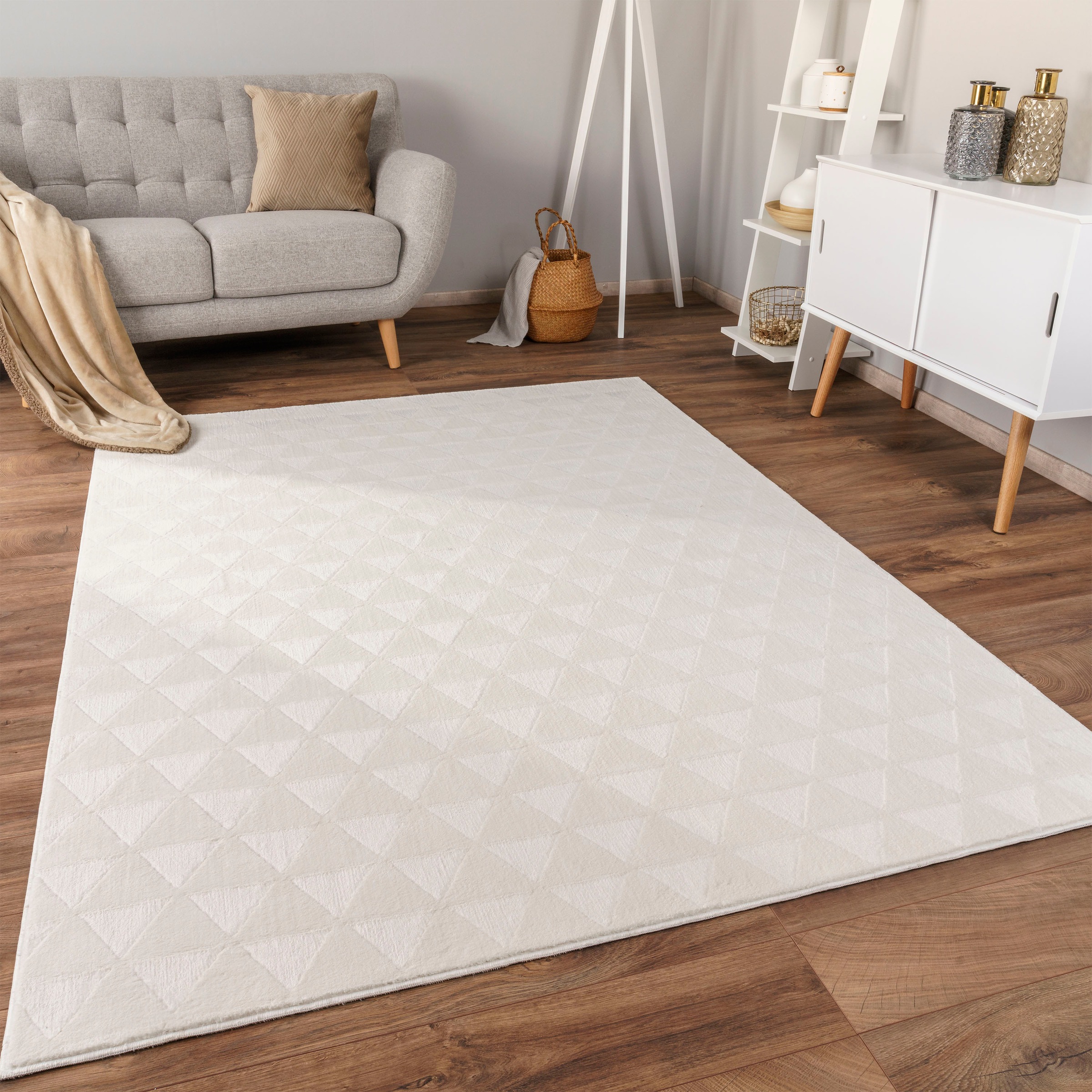Paco Home Teppich »Haarlem 942«, rechteckig, 10 mm Höhe, Kurzflor, Uni Farben, Hoch-Tief Effekt, geometrisch, weich & kuschelig