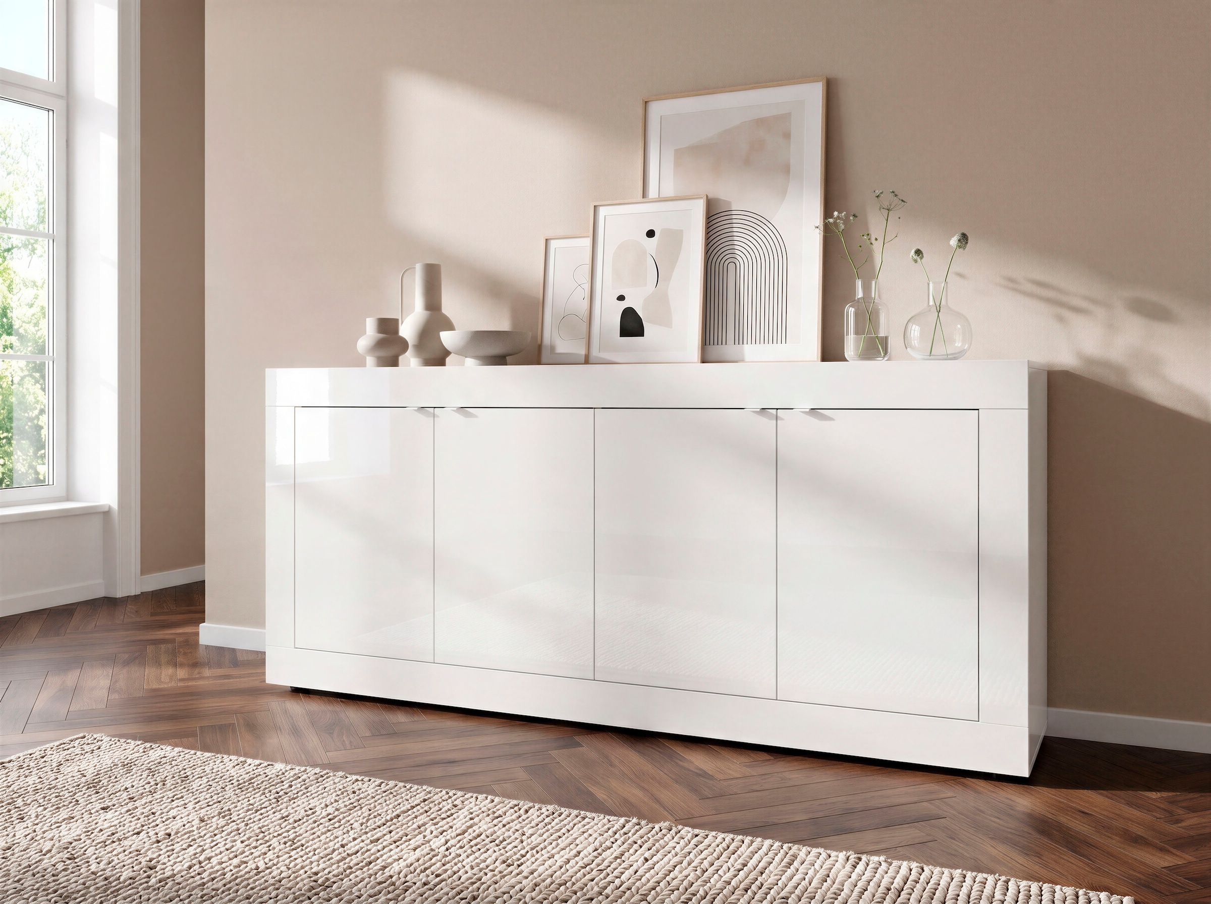 Home affaire Buffet »Basic Breite 207 cm, Kommode 4 Türen, Anrichte,« poignée en métal, design moderne du cadre, grand espace de rangement, choix de couleurs