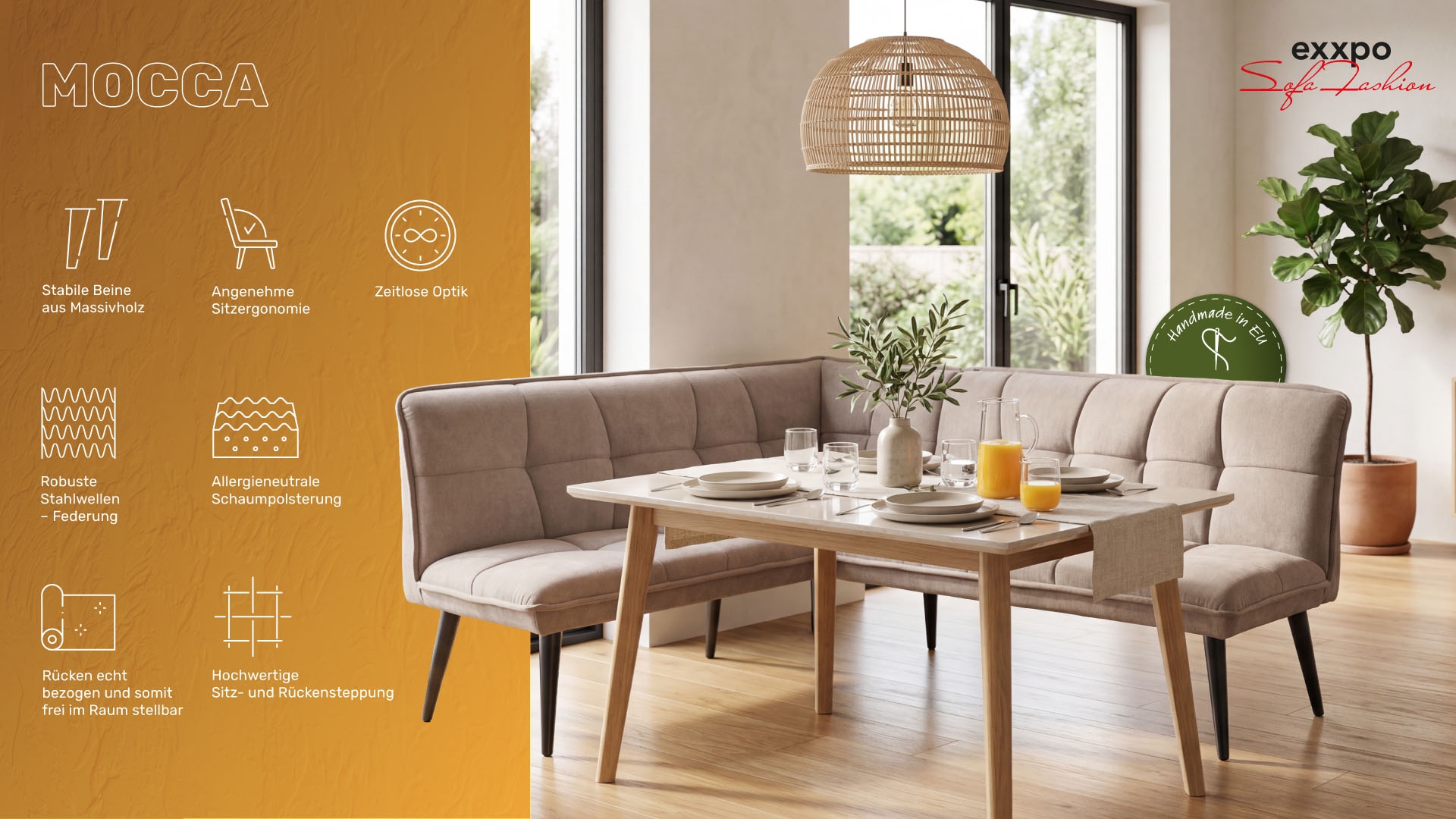 exxpo - sofa fashion Eckbank »Mocca Essbank, Sitzbank« hoher Sitzkomfort, bequem und elegant, hochwertige Detailverarbeitung