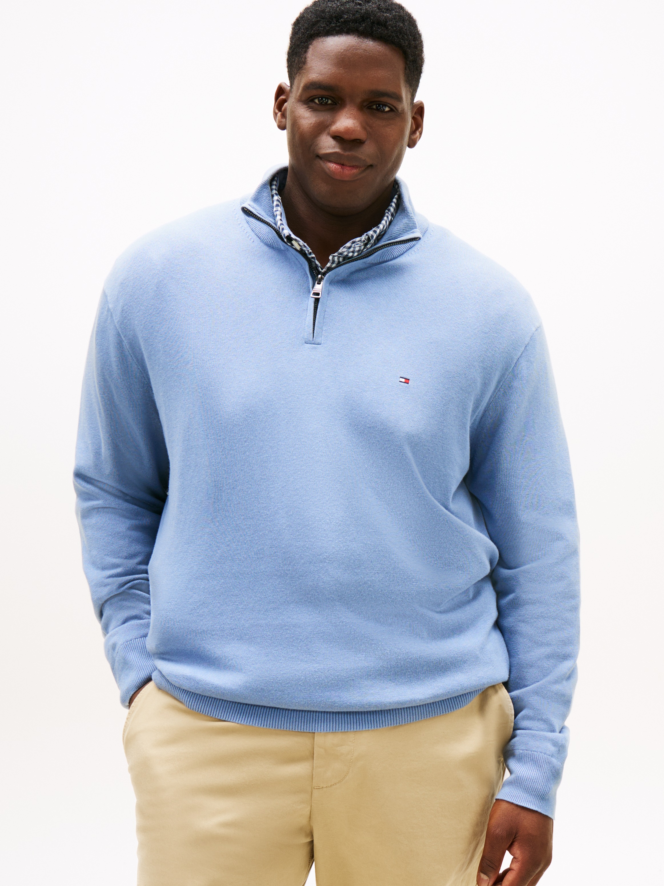 Image of Tommy Hilfiger Big & Tall Troyer "BT-PIMA ORG CTN CASHMERE ZMOCK-B" Grosse Grössen
