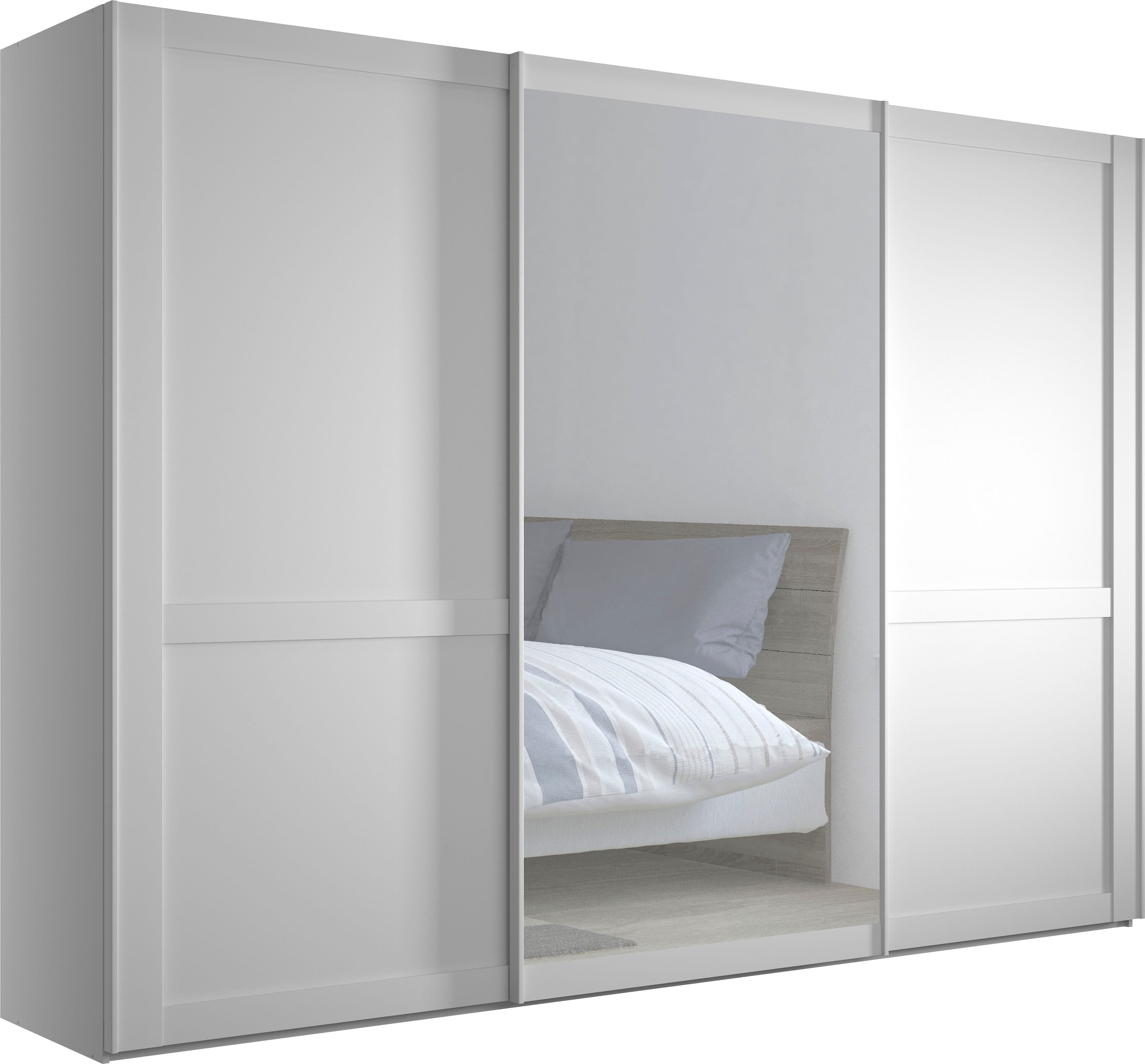 Image of WIEMANN Schwebetürenschrank "Göteborg" Querriegel und Griffleisten im Korpusfarbton, inkl. Spiegel