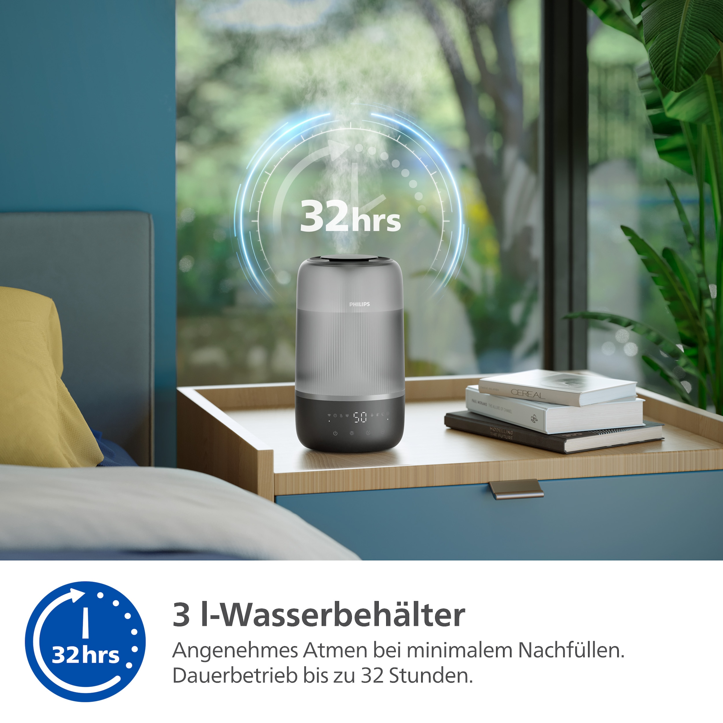 Philips Luftbefeuchter »HU1510 1000 Series, ultraschall« 3 l Wassertank für 41 m² Räume, mit Aroma-Diffusor, Stimmungslicht, App verbunden