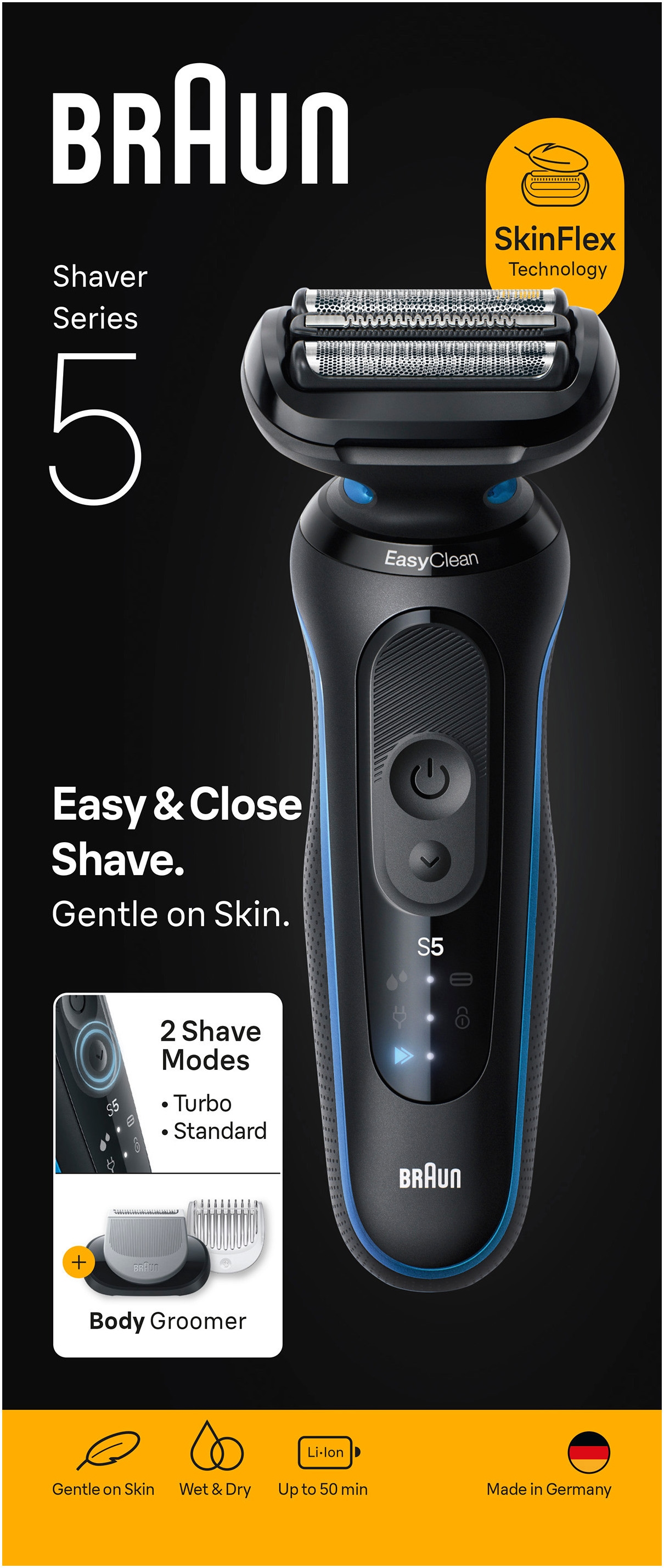 Braun Rasoirs électriques »Series 5 52-B1600s« 1 cuis Aufsätze 100% étanche, embout soin corporel, jusqu'à 50 min, Made in Germany