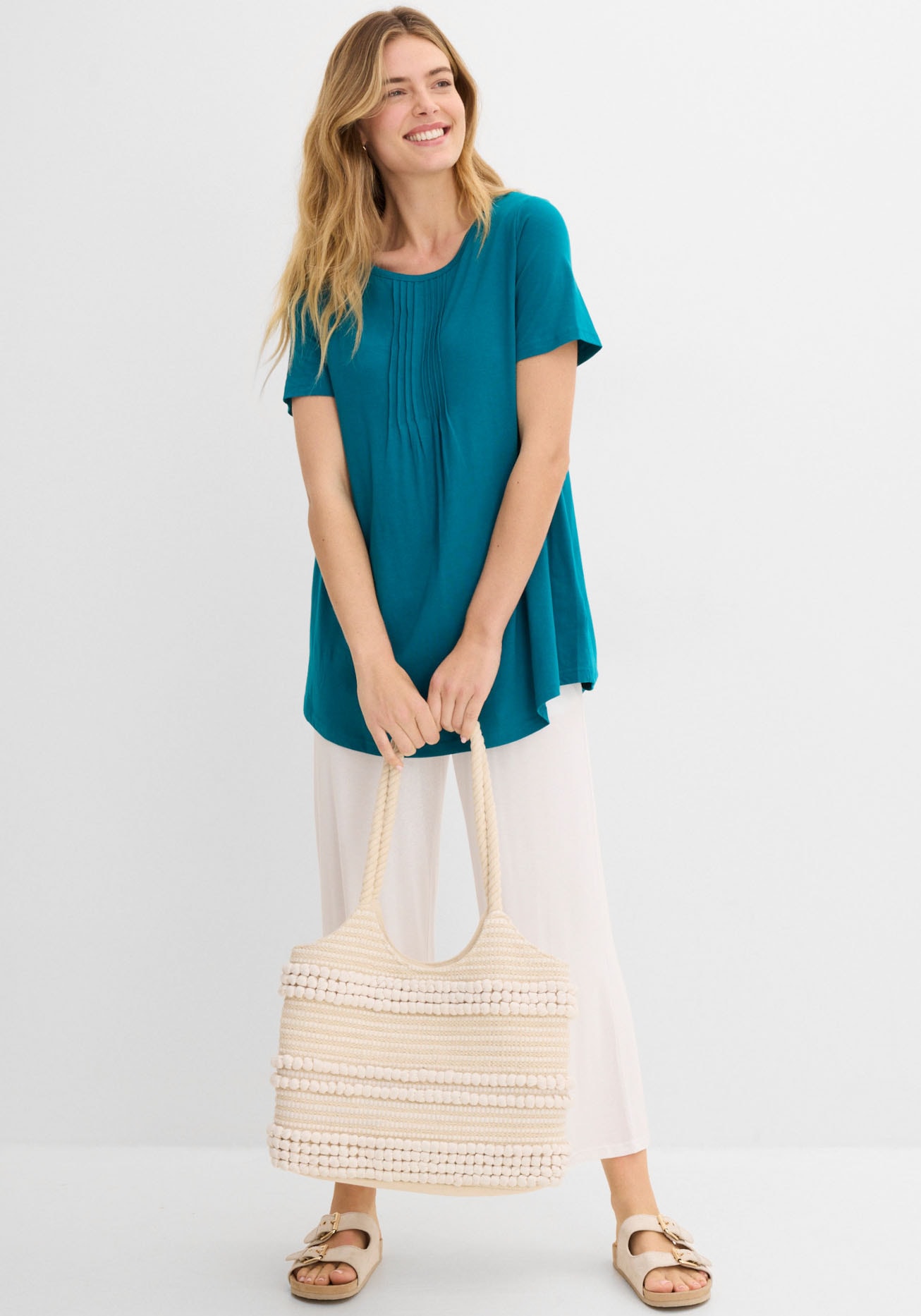 bonprix T-shirt »T-Shirt in A-Linien-Form, kurzarm« ligne A discrète, manches courtes, en coton et viscose