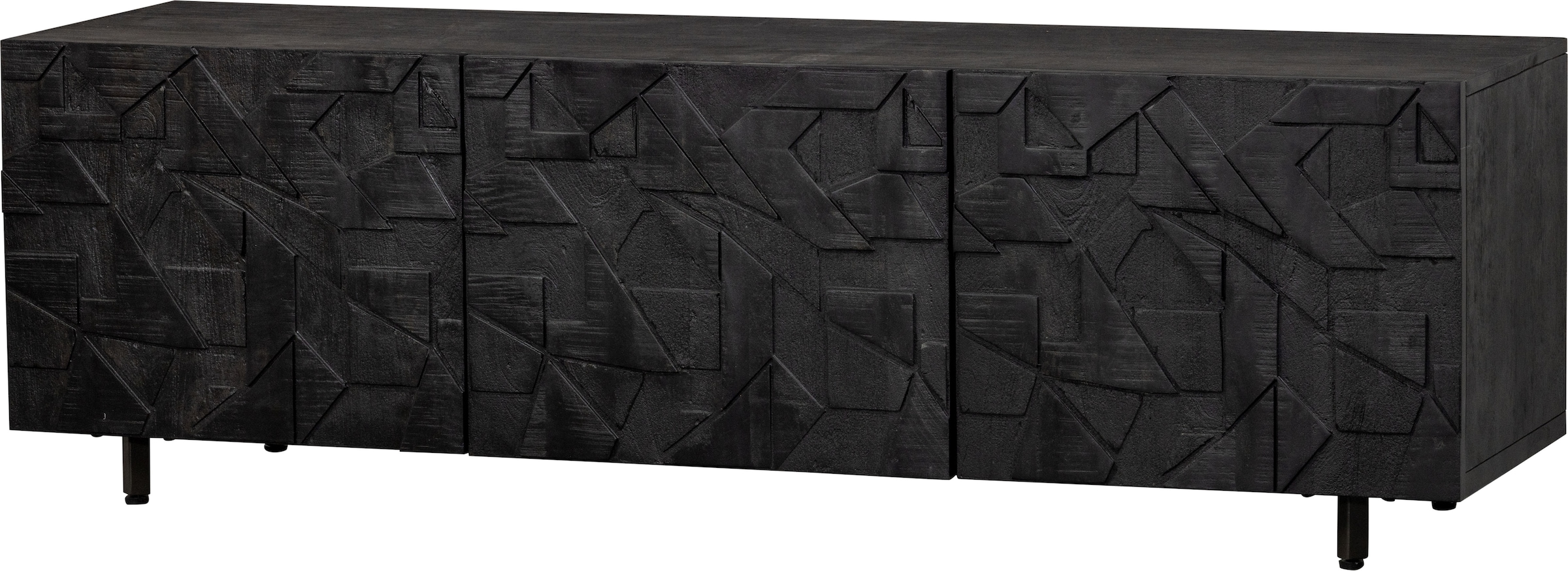 Image of WOOOD Lowboard "Counter Mangoholz mit Druckmechanismus und Kabelöffnung, 160x45x50 cm" Grafisches Holzschnitzerei-Türdekor, Tragkraft Deckplatte 35 kg