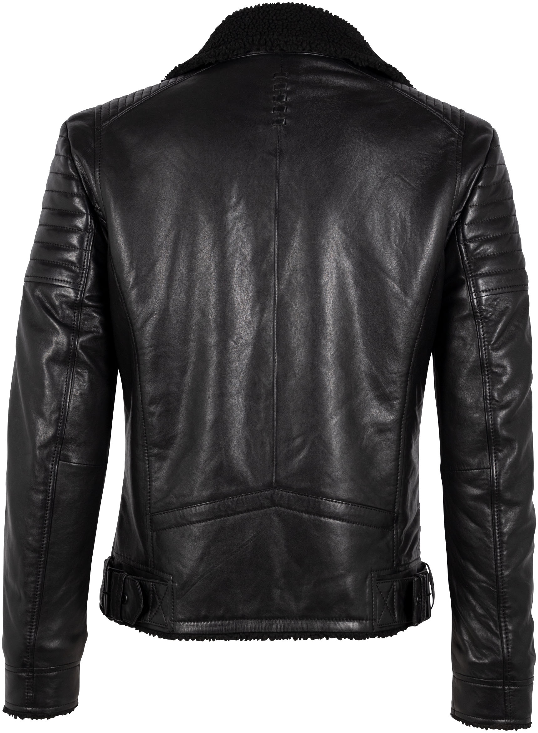 Mauritius Lederjacke »G2MIdor SF«, Reverskragenmit Fellimitat, asymetrischer Reissverschluss