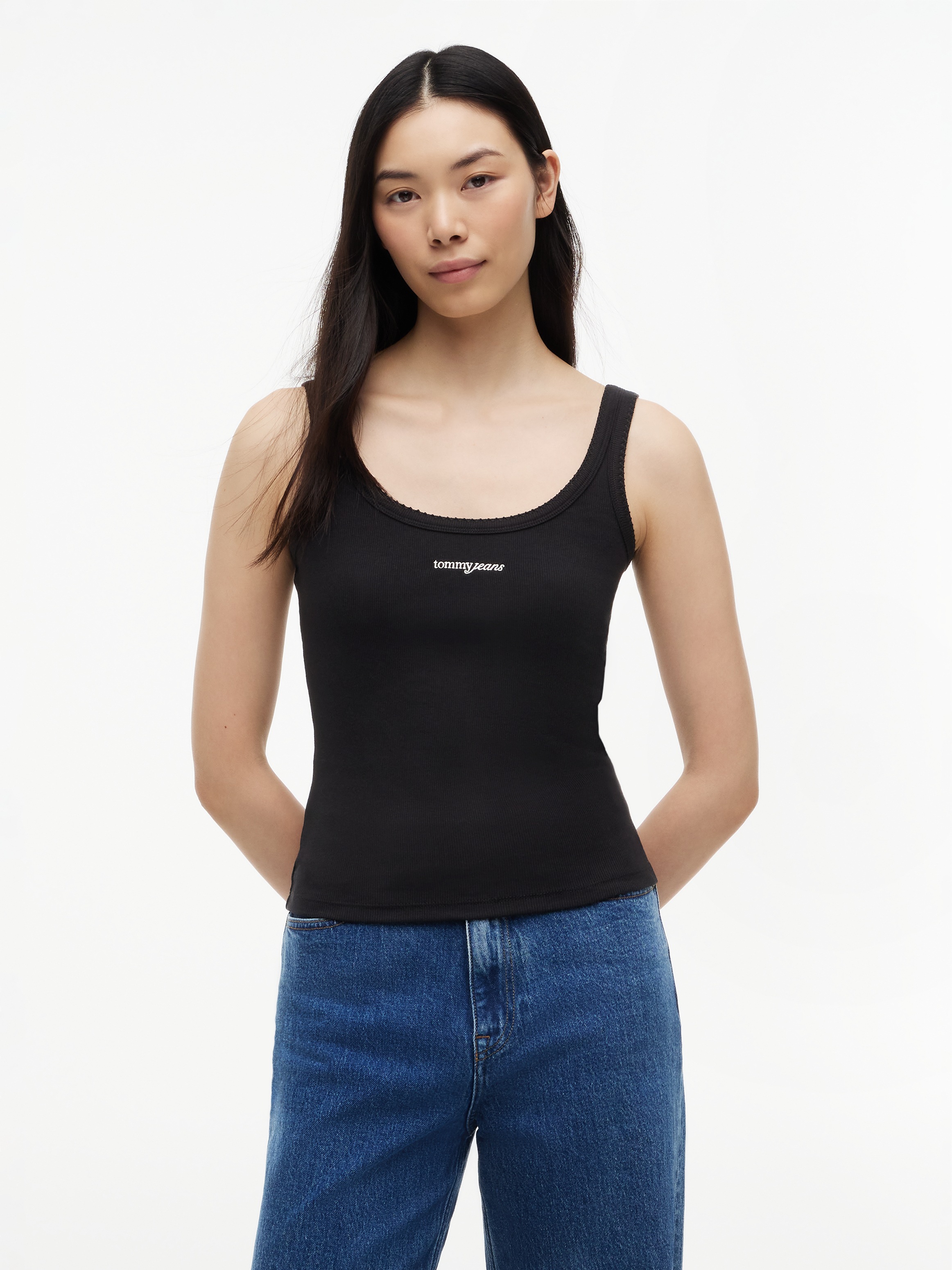 Tommy Jeans Top à bretelles »TJW SLIM SCRIPT RIB TANK« Baumwollmischung, slim fit, in gerippter Struktur, Logoschriftzug