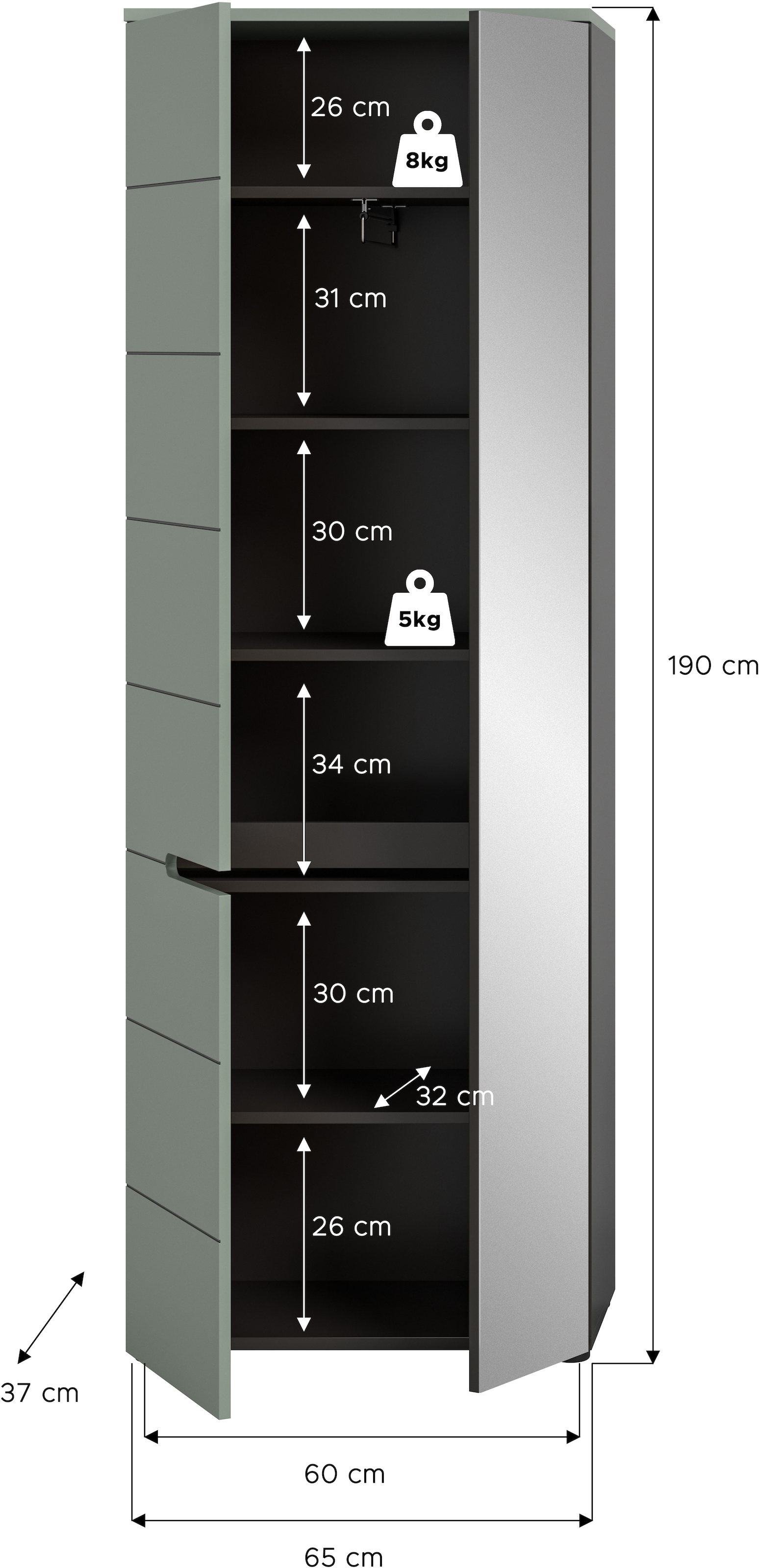 Home affaire Armoire vestiaire »REHAT, TOPSELLER!, Höhe 190cm, 2 Türen, 6 Fächer, 1 Kleiderstange« in verschiedenen Farben erhältlich, 1 cuis tlg. Garderobe, Flurschrank, Dielenschrank, Kleiderschrank, Garderobenmöbel
