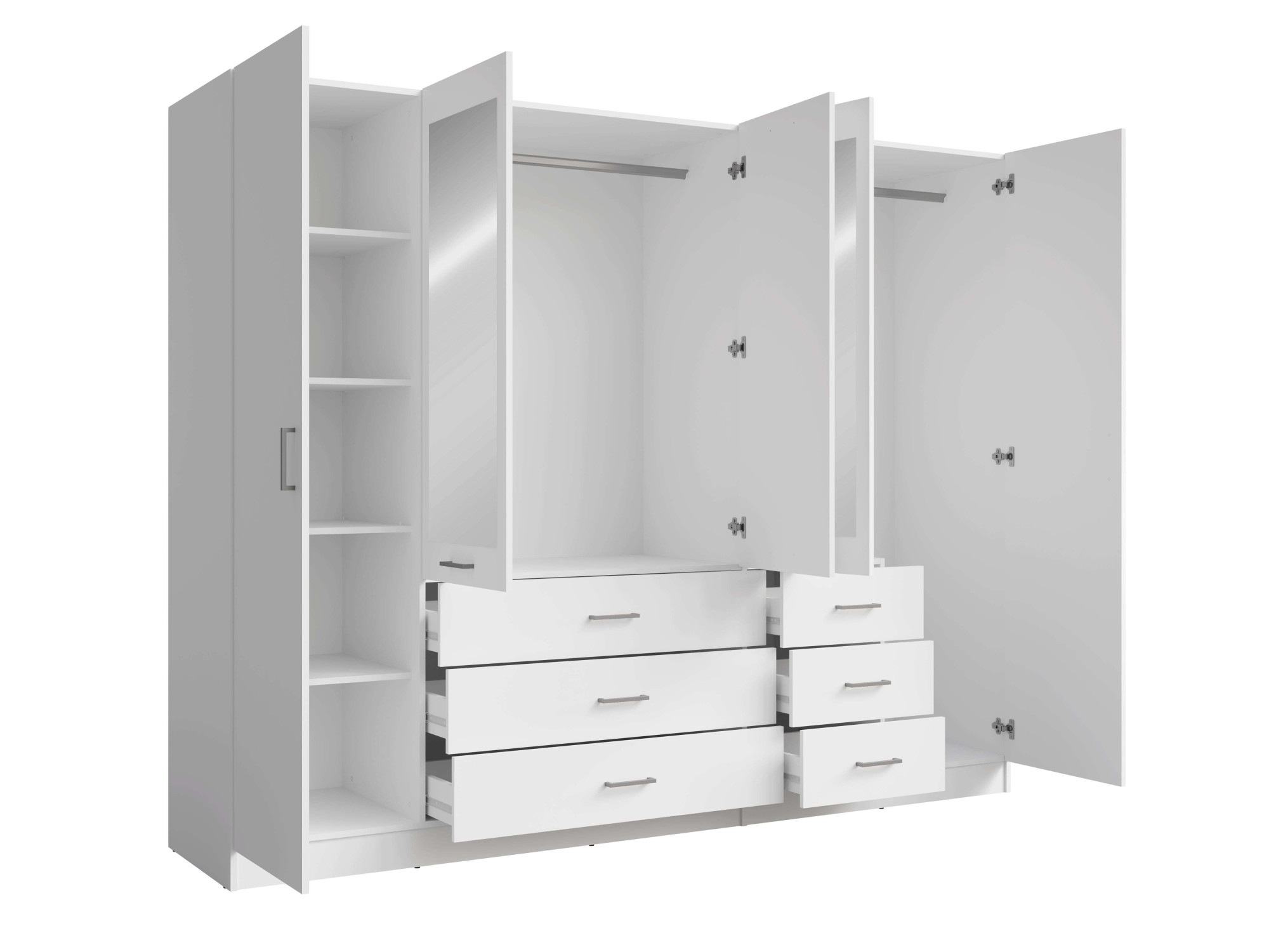 Home affaire Kleiderschrank »KOS Garderobe mit 6 Schubladen, Kleiderstange, 5 Einlegeböden, Spiegel«, Wäscheschrank mit 5 Drehtüren, silberfarben Griffen, Masse B/H/T 250/200/58cm