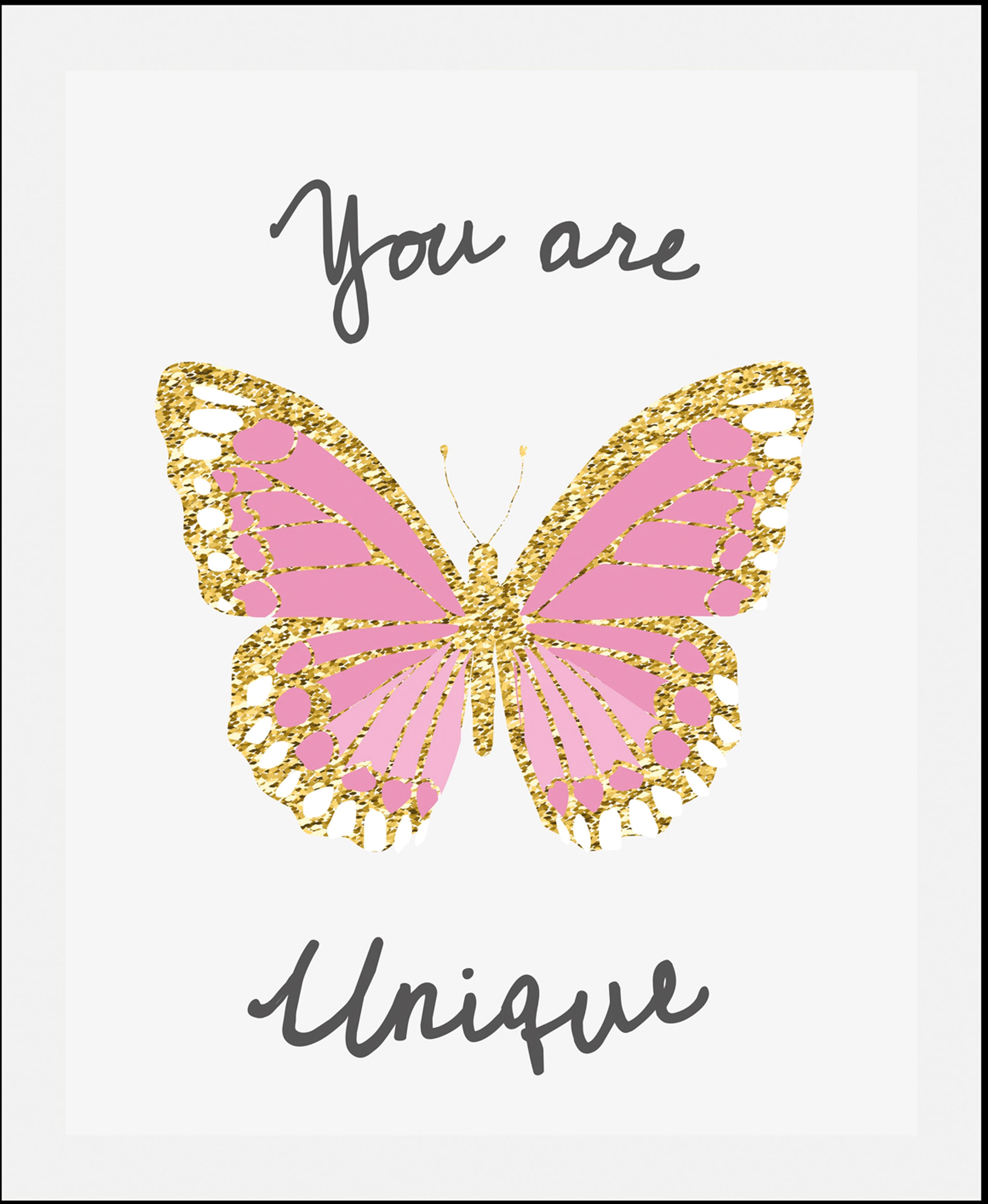 Image of queence Bild "You are unique" Motivationsbilder Schmetterlinge Schriftzug Schriftzüge Sprüche & Texte 1 Stk. tlg. gerahmt