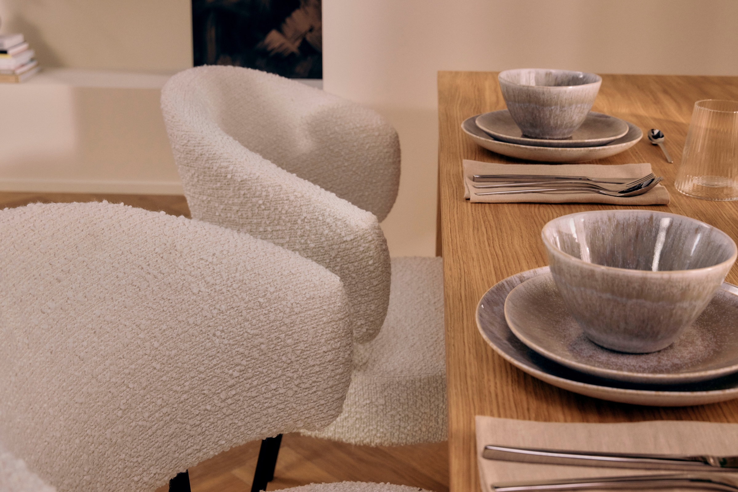 LeGer Home by Lena Gercke Chaise de salle à manger »Sölve« (Set) 2 cuisBoucle Bezugsstoff, Metallgestell, Sitztiefe 48 cm