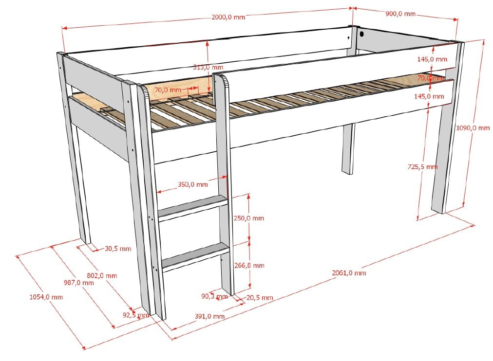 Vipack Spielbett »Primo, mit umlaufenden Absturzschutz, Leiter recht/links montierbar« Kiefer massiv weiss lackiert, 90x200 cm inkl. Rolllattenrost