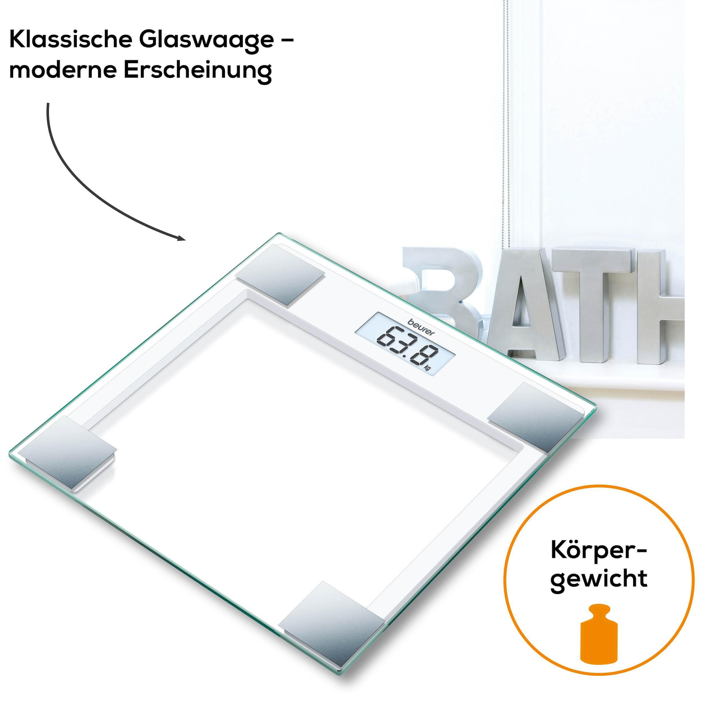 BEURER Personenwaage »GS 14 mit Wiegefläche aus extra klarem Sicherheitsglas« Flache Bauhöhe, Tragkraft bis 150 kg, Überlastungsanzeige