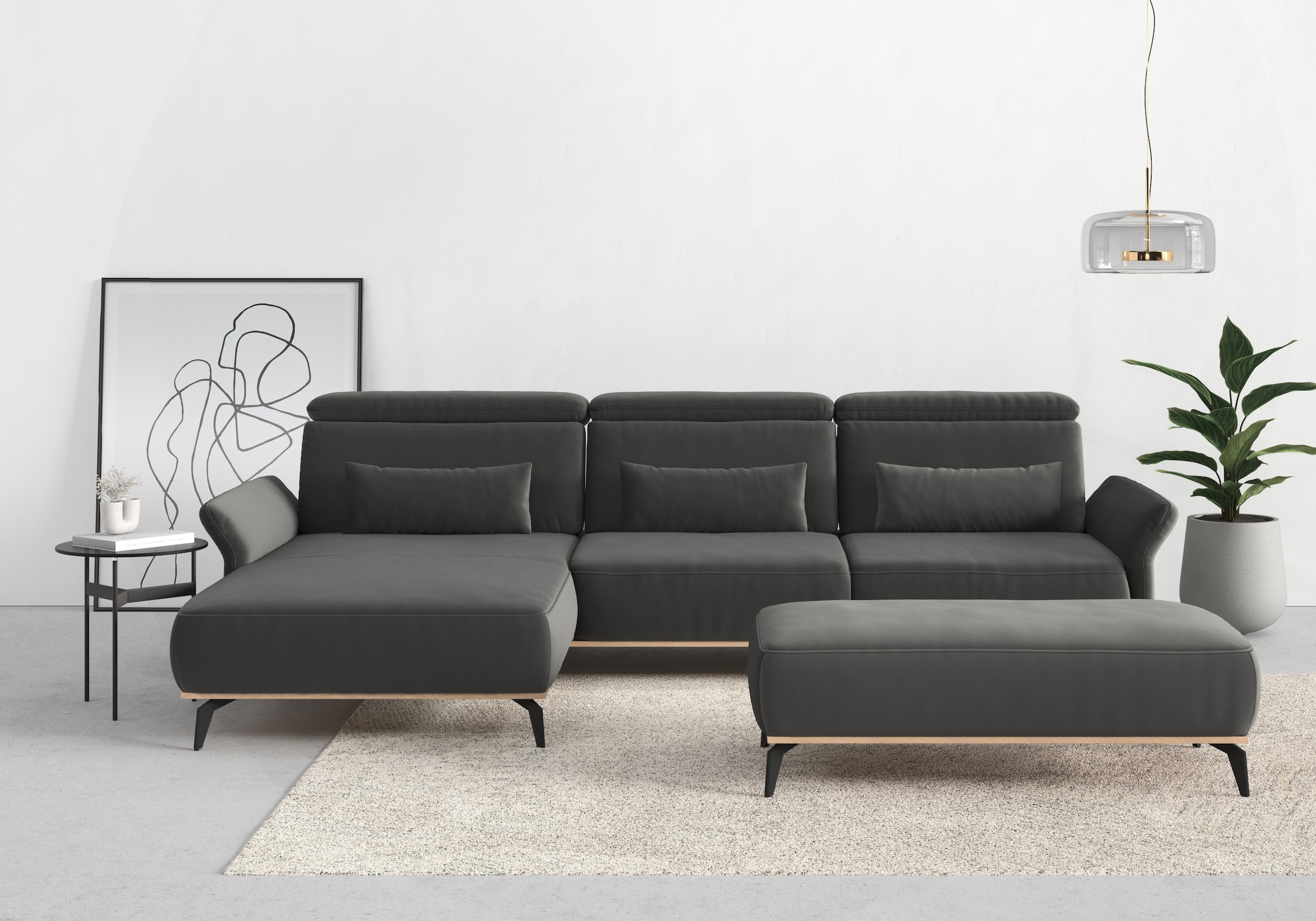 Places of Style Ecksofa »Fjord L-Form«, massiv, wahlweise mit Armlehnfunktion, Kopf- Sitztiefenverstellung