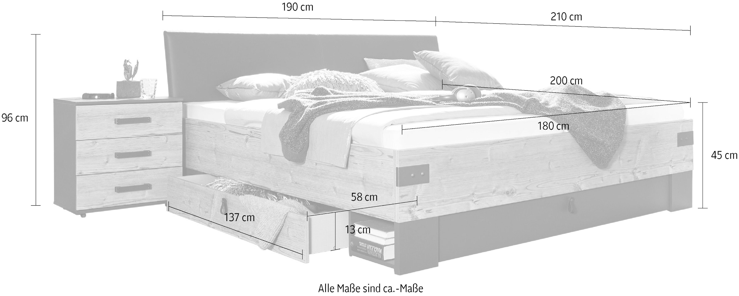 Wimex Stauraumbett »Stockholm, gepolstertes Kopfteil, zusätzlicher Stauraum am Fussende«, inklusive 2 Bettschubladen, wahlweise 160 oder 180x200cm Liegefläche