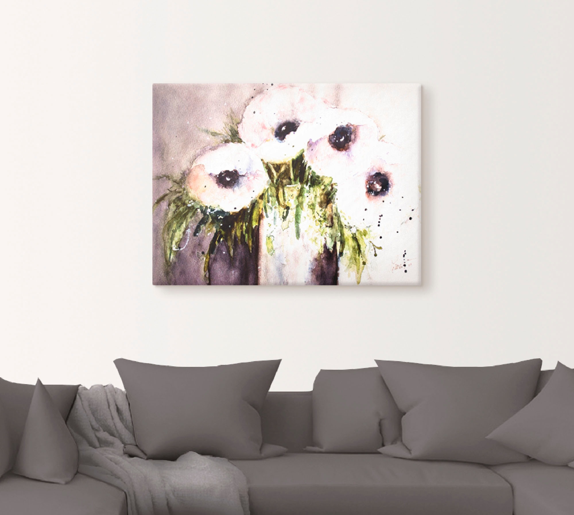 Artland Leinwandbild »Lila Mohn in Vase«, Blumen, (1 St.), auf Keilrahmen gespannt