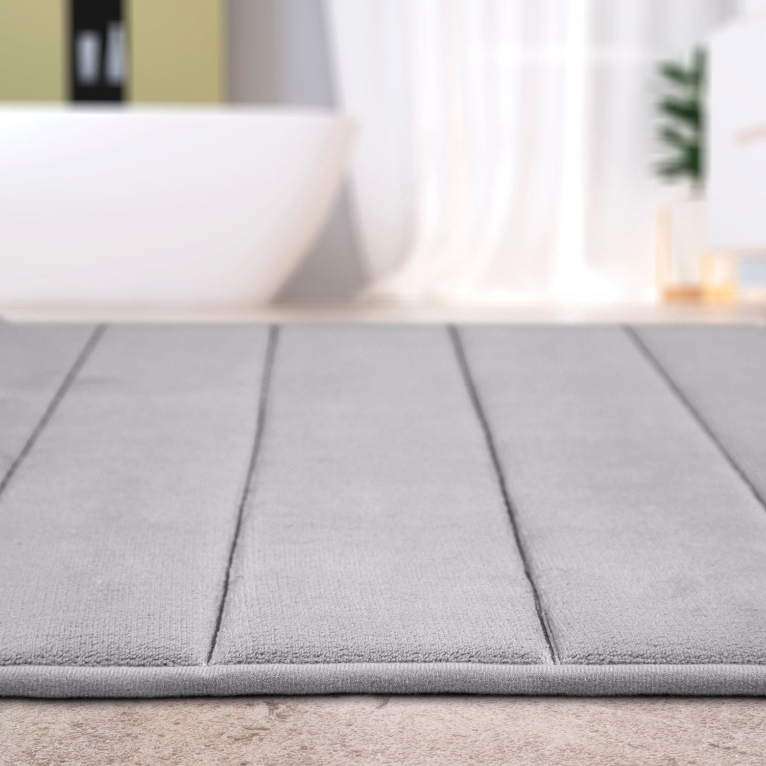 Paco Home Badematte »Corby 252, Memory-Schaum Effekt«, rutschhemmend beschichtet, fussbodenheizungsgeeignet, Badteppich, Uni Farben, gestreift, Hoch-Tief Effekt