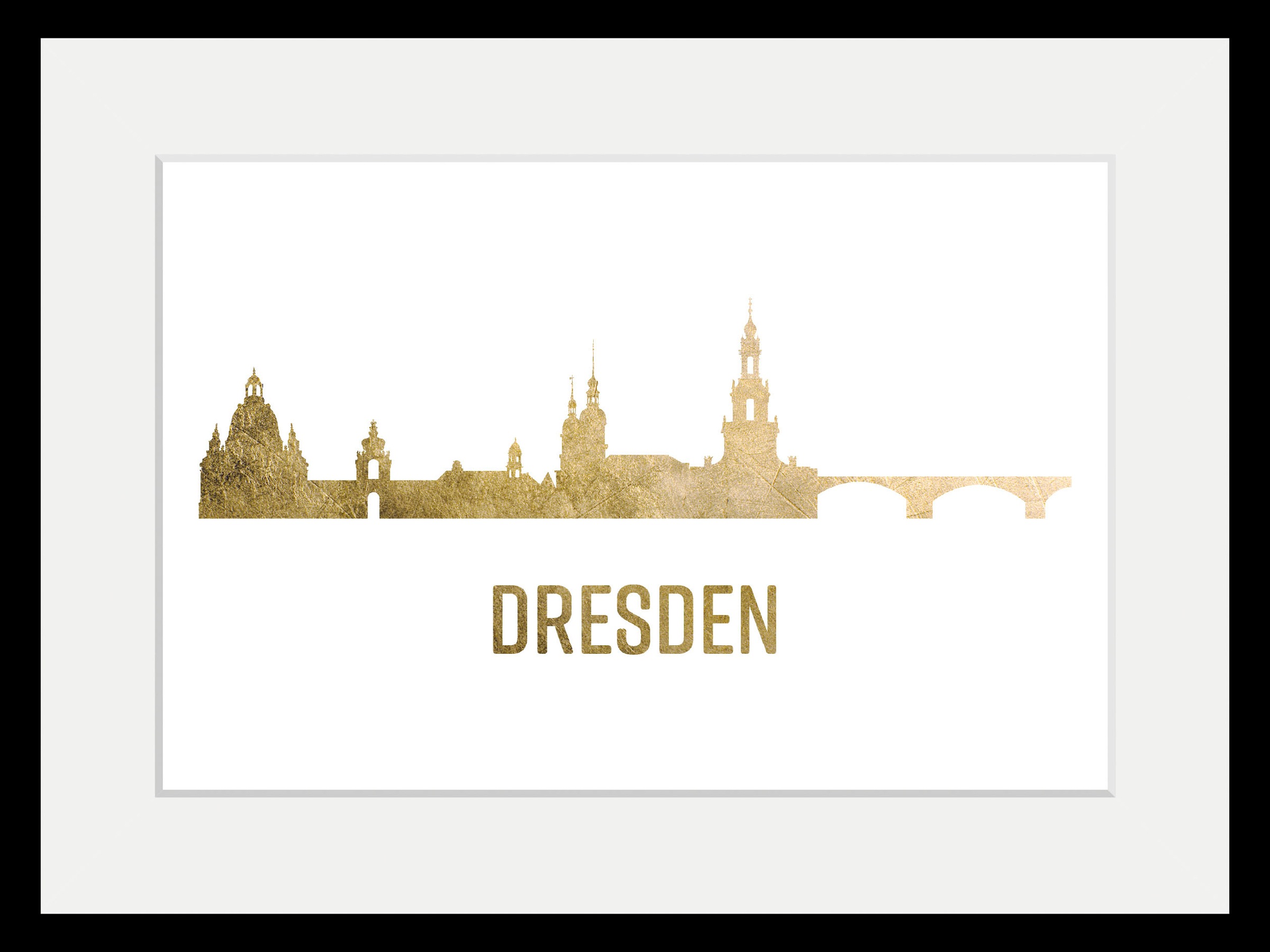 queence Bild »Dresden Skyline GOLD« Deutschland | Dresden | Schriftzug | Stadt | Städte 1 Stk. tlg. HD Premium Poster-Druck inkl. Holzrahmen