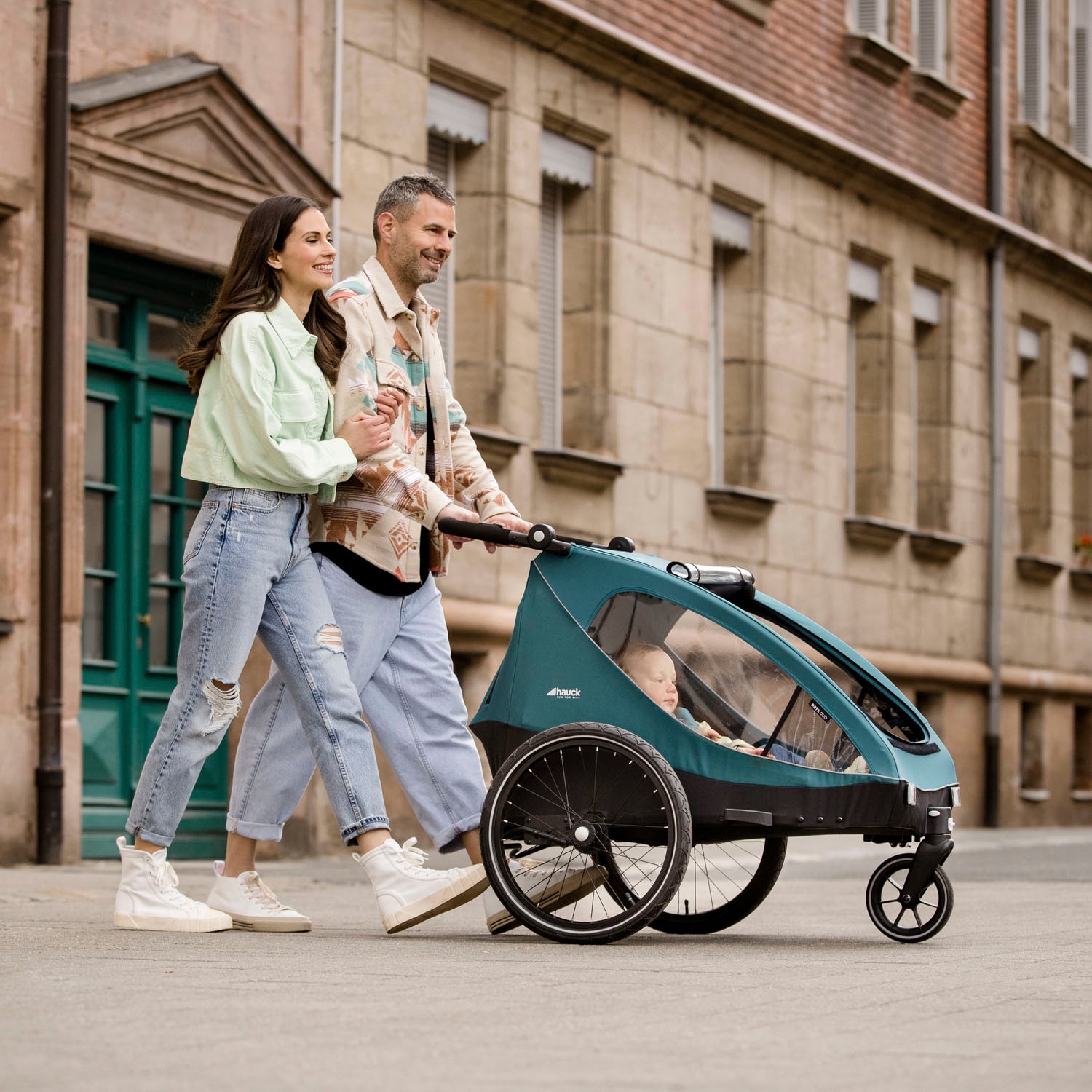 Hauck Fahrradkinderanhänger »2in1 Bike Trailer und Buggy Dryk Duo, melange grey« für 2 Kinder; inklusive Deichsel