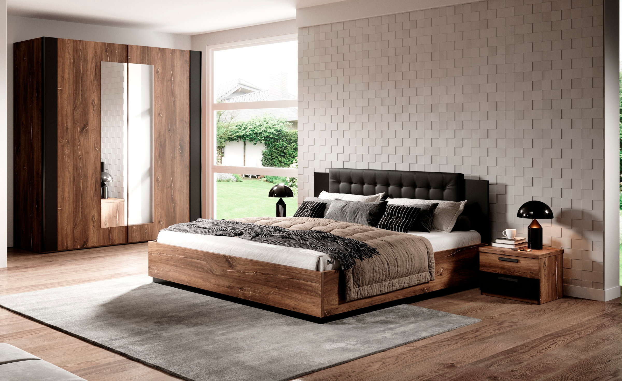 Home affaire Schlafzimmer-Set »Sigma, Set 4 -St(Kleiderschrank, 2xNako, Bett 180), Made in Europe«, Komplettschlafzimmer, viel Stauraum, trendige Farben