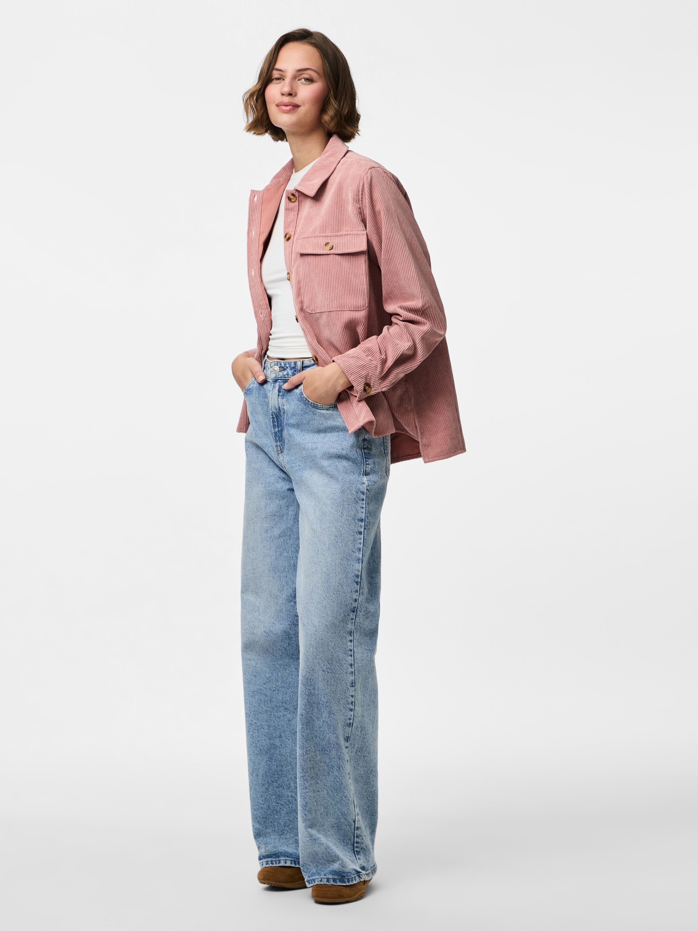 pieces Blouse chemise »PCEFFI LS SHIRT WVN NOOS« Materialmix, loose fit