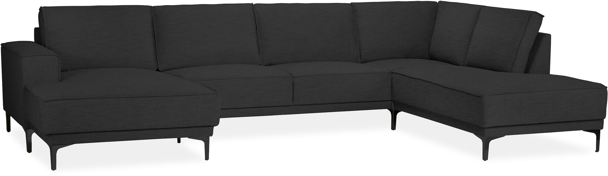 Places of Style Wohnlandschaft »XXL Sofa Oland, Struktur, Flachgewebe, Luxus-Microfaser, Boucle«, U-Form, 345 cm, Wellenunterfederung, Skandi-Design, Metallfüsse