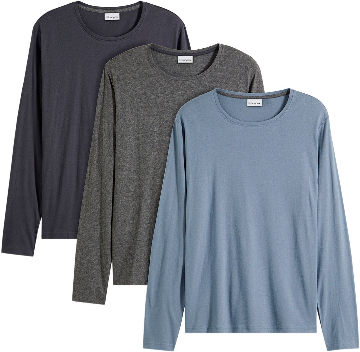 Image of bonprix Langarmshirt "Langarmshirt (3er Pack)" Packung, 3 Stk. regular fit Passform, Rundhals-Ausschnitt, casual Stil, im 3er Pack