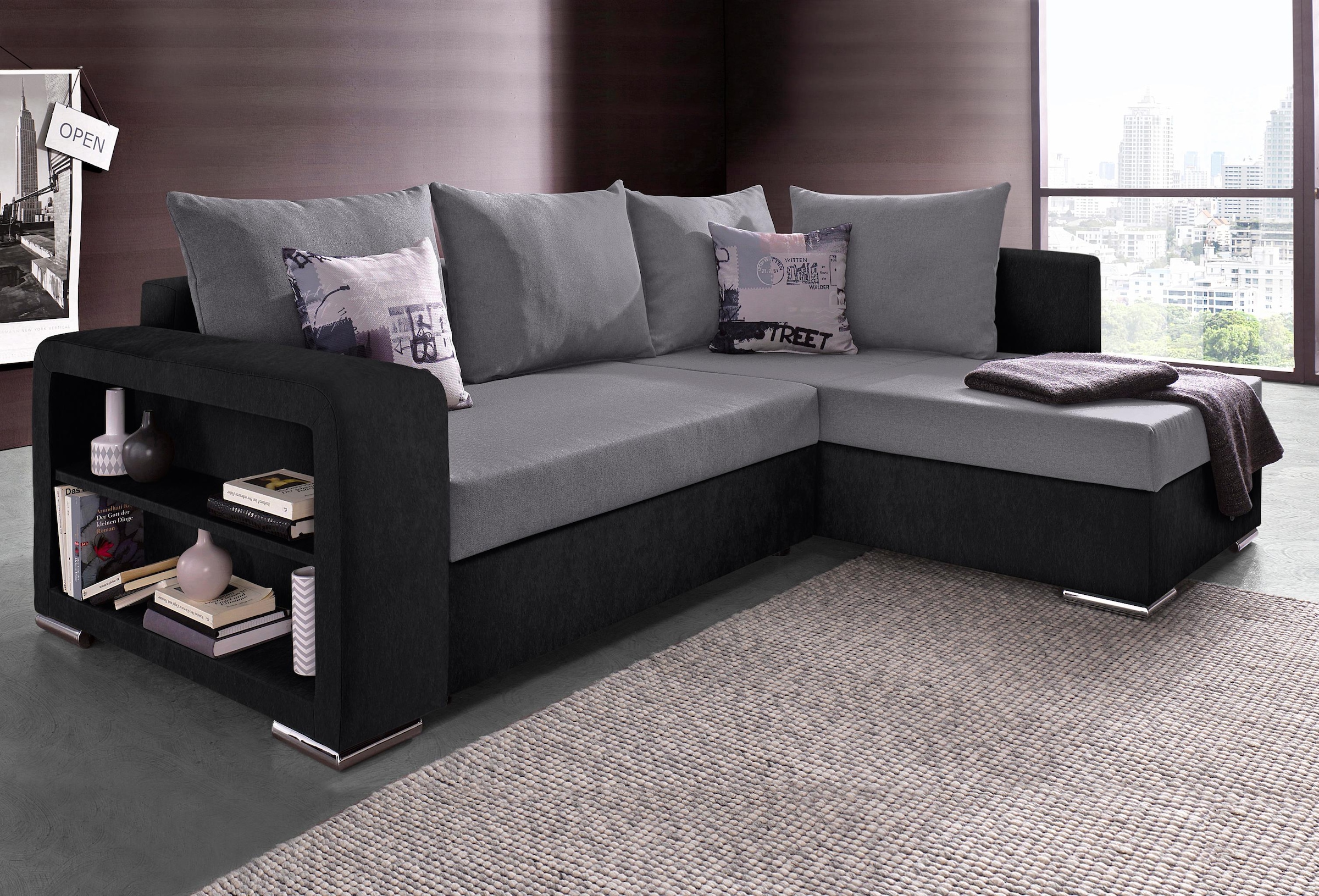 COLLECTION AB Ecksofa »John«, mit auf Bettkasten Regalarmteil versandkostenfrei Bettfunktion, und