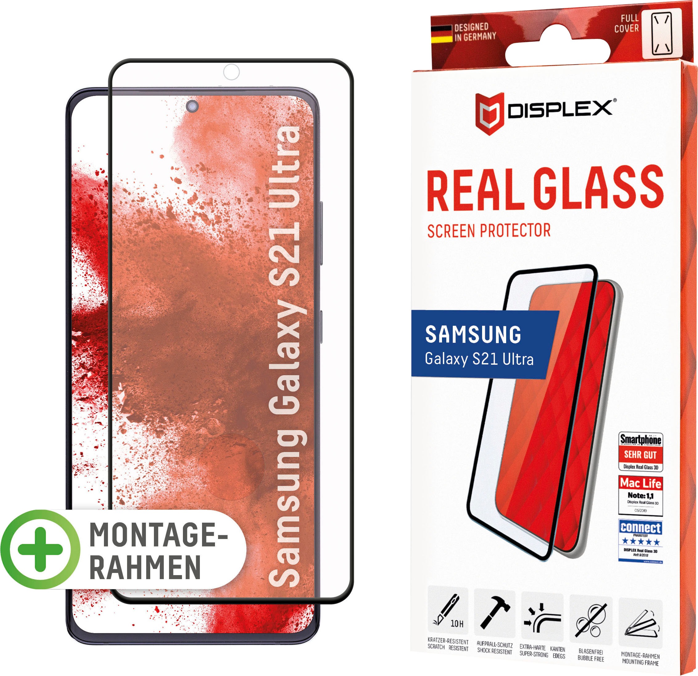 Image of Displex Displayschutzglas »DISPLEX Real Glass Panzerglas für Samsung Galaxy S21 Ultra 5G (6,8"), 10H Tempered Glass, mit Montagerahmen, Full Cover«, für Samsung S21 Ultra, (1 St.) bei Ackermann Versand Schweiz
