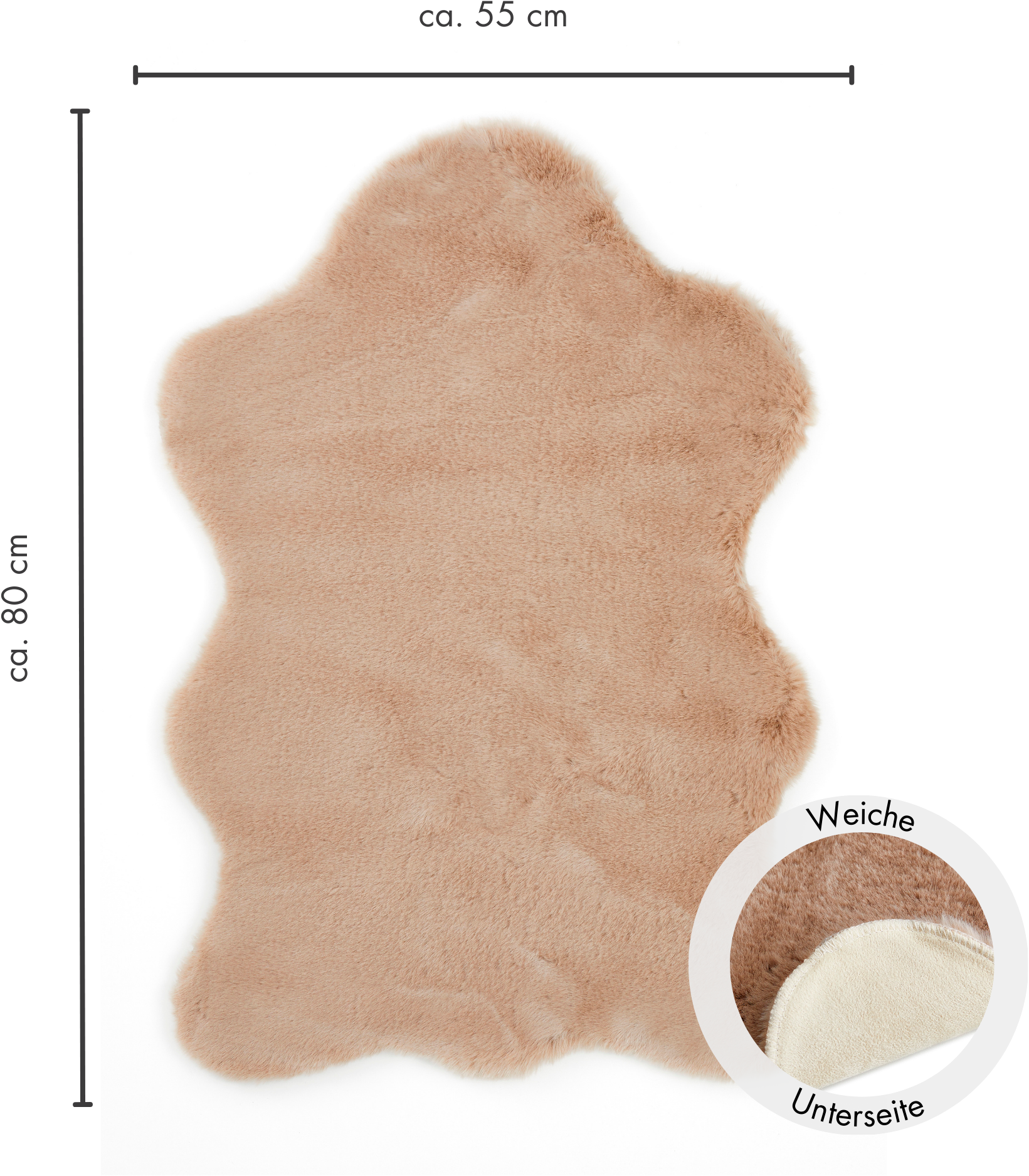 my home Tapis en fourrure »Lugano« En forme de fourrure 30 mm Höhe Kunstfell, Uni Farben, weich & kuschelig, auch als 2er Set erhältlich