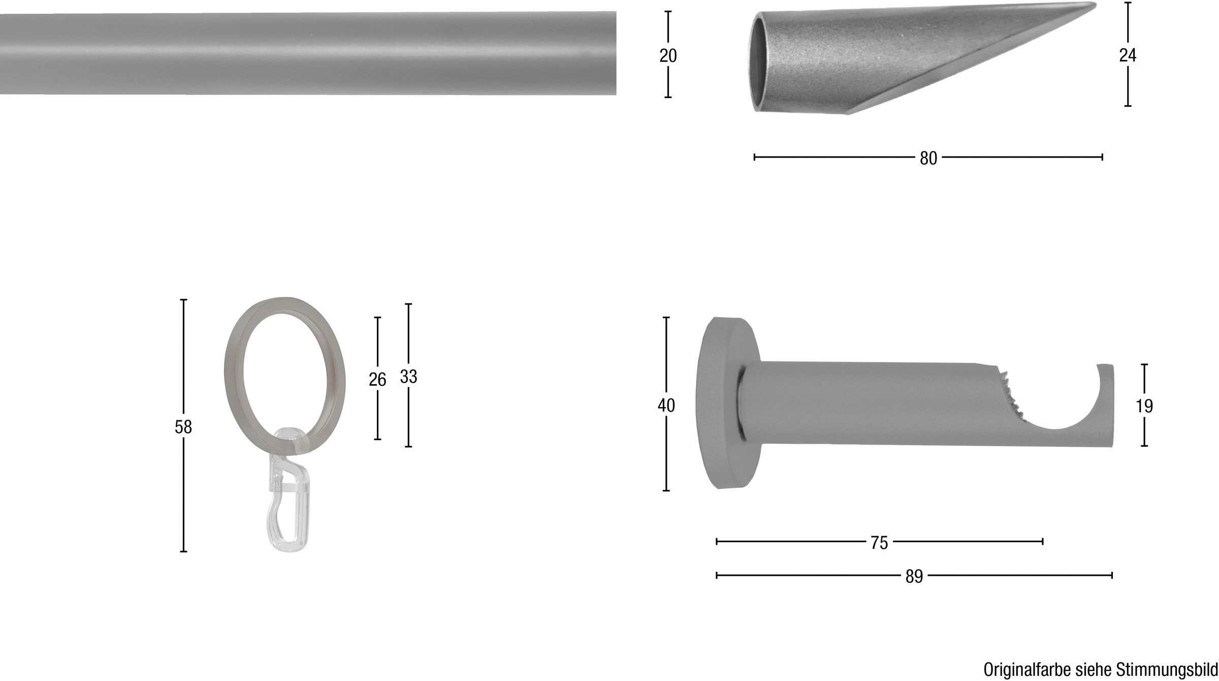 GARESA Gardinenstange »Niko«, 1 läufig-läufig, Fixmass, Fixlänge 120, 160, 200 cm, mit Ringe und Haken