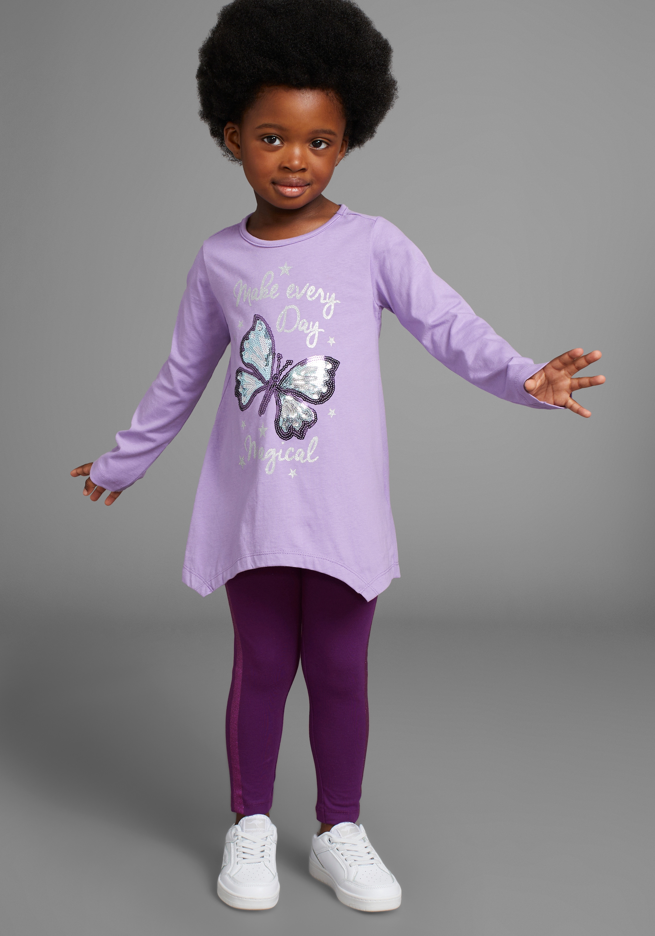 KIDSWORLD Langarmshirt & Leggings »2tlg. Set Shirt + Leggings mit Glitzerdetails«, niedlicher Schmetterling für kleine Mädchen