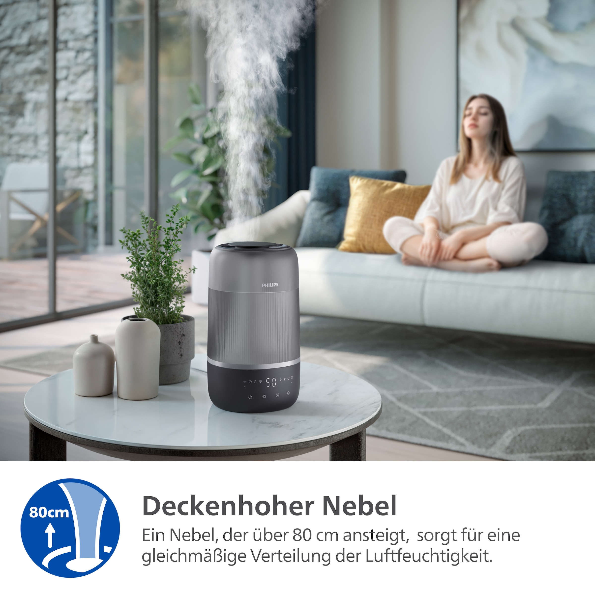 Philips Luftbefeuchter »HU1510 1000 Series, ultraschall« 3 l Wassertank für 41 m² Räume, mit Aroma-Diffusor, Stimmungslicht, App verbunden