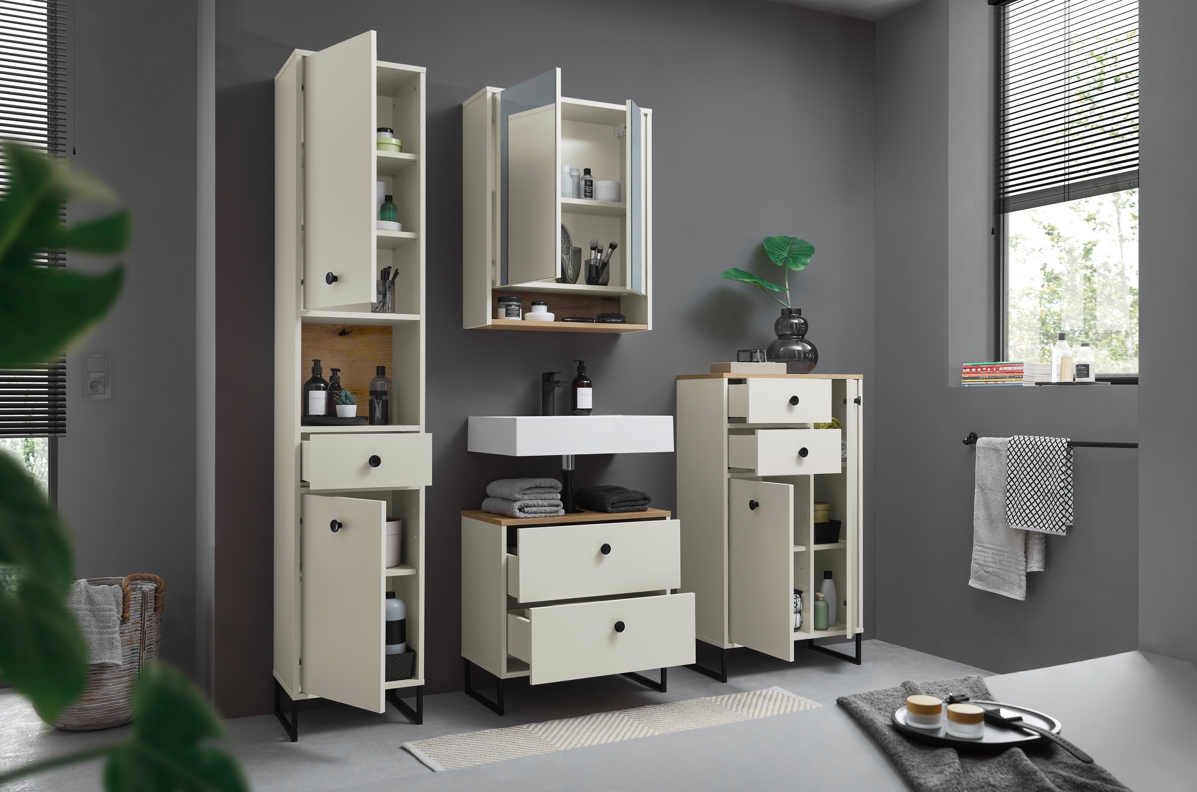 BASIC by Balculina Armoire sous lavabo »Linea« 1 cuis tlg. Largeur 60cm, pieds profilés en U, extension sous plan