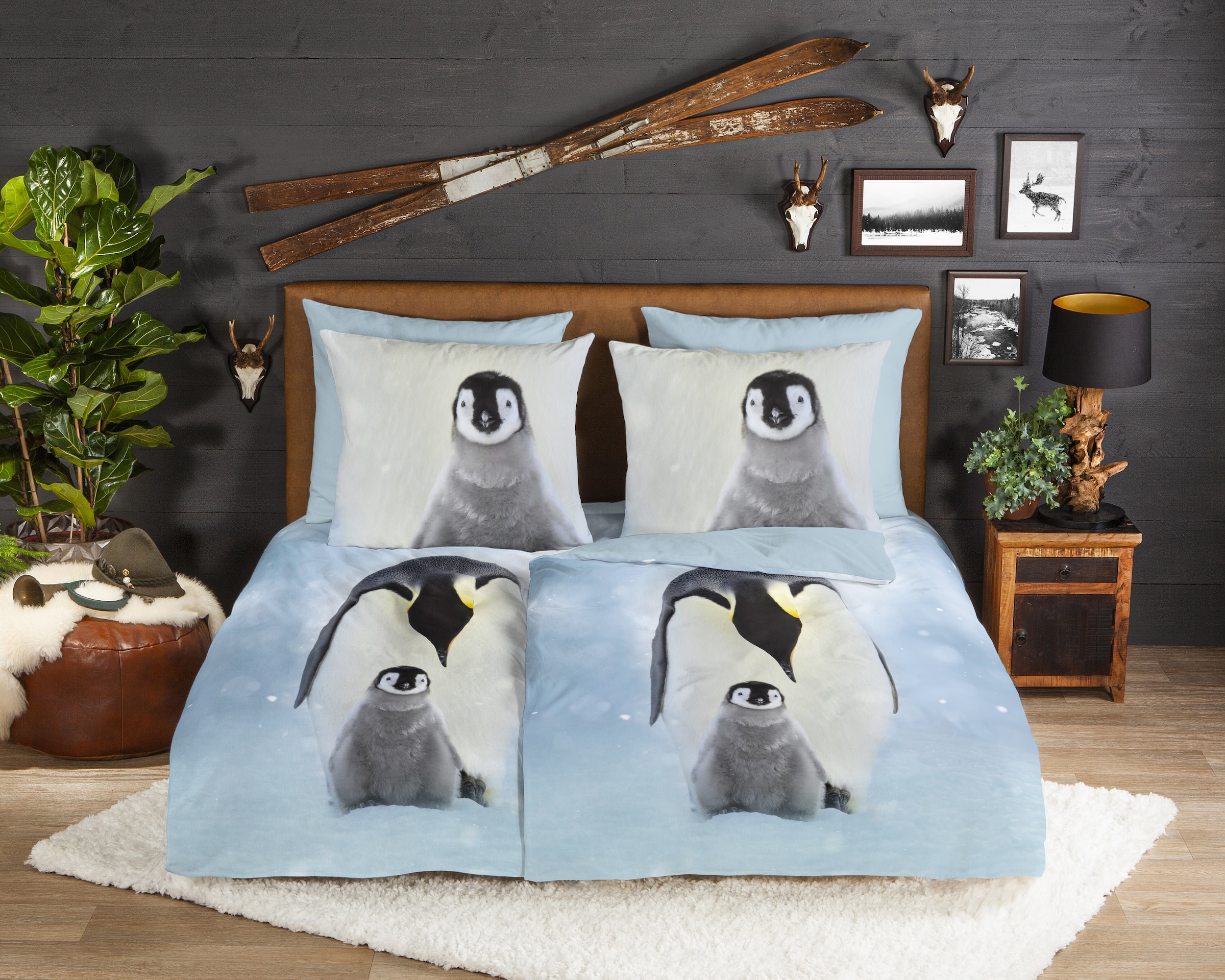 good morning Wendebettwäsche »Pinga«, Flanell, Biber, Winter, Warm, Reissverschluss, Wende, Pinguine, Schnee
