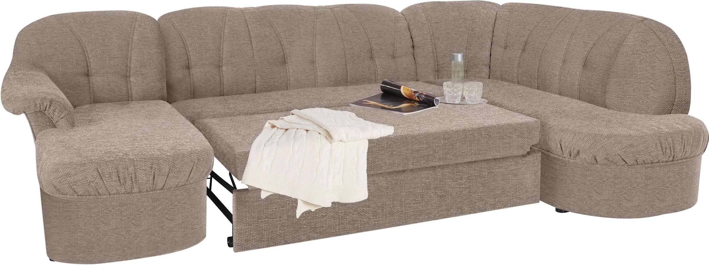 DOMO collection Wohnlandschaft »Pegnitz, zeitlos und modern, mit attraktiver Rückensteppung, U-Form«, wahlweise mit Bettfunktion