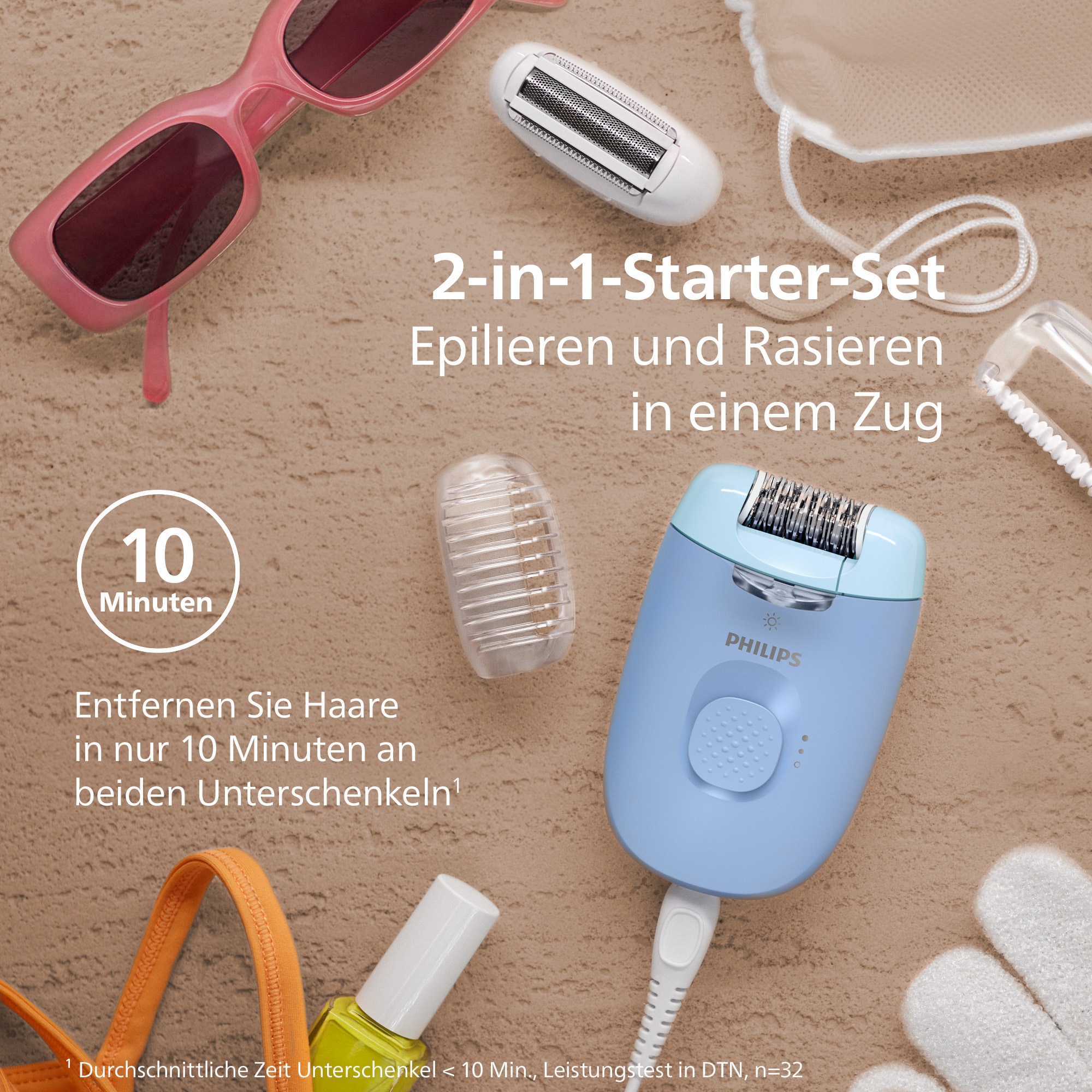Philips Epilierer »Series 4000« 2 Stk. Aufsätze kompakter Epilierer mit Kabel und LED-Licht, inkl. Massageaufsatz