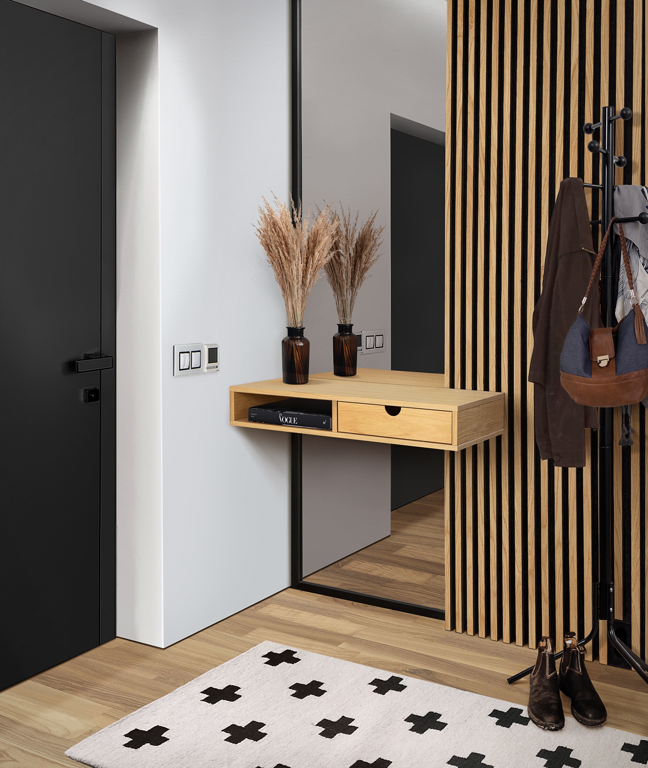 Woodman Stauraumschrank »Farsta«, Mit Holzfurnier aus Eiche, platzsparend, Wandmontage