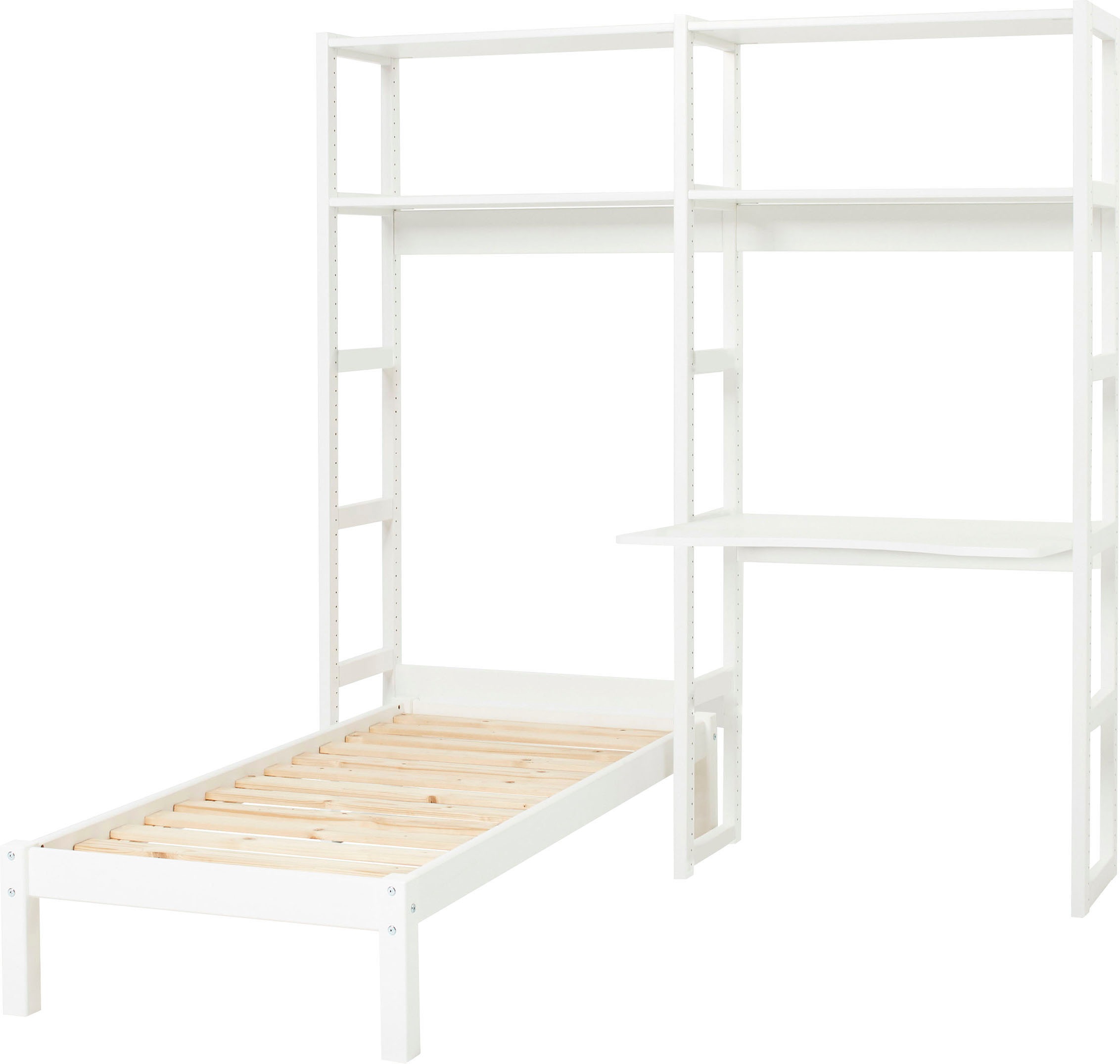 Image of Hoppekids Jugendzimmer-Set »STOREY«, (Set, 13 St., Bett, Schreibtischplatte, 4 Einlegeböden, 4 Stützelemente, Rollrost, Schaum-Matratze), mit Bett, Schreibtisch & Regal, 2 Grössen bei Ackermann Versand Schweiz
