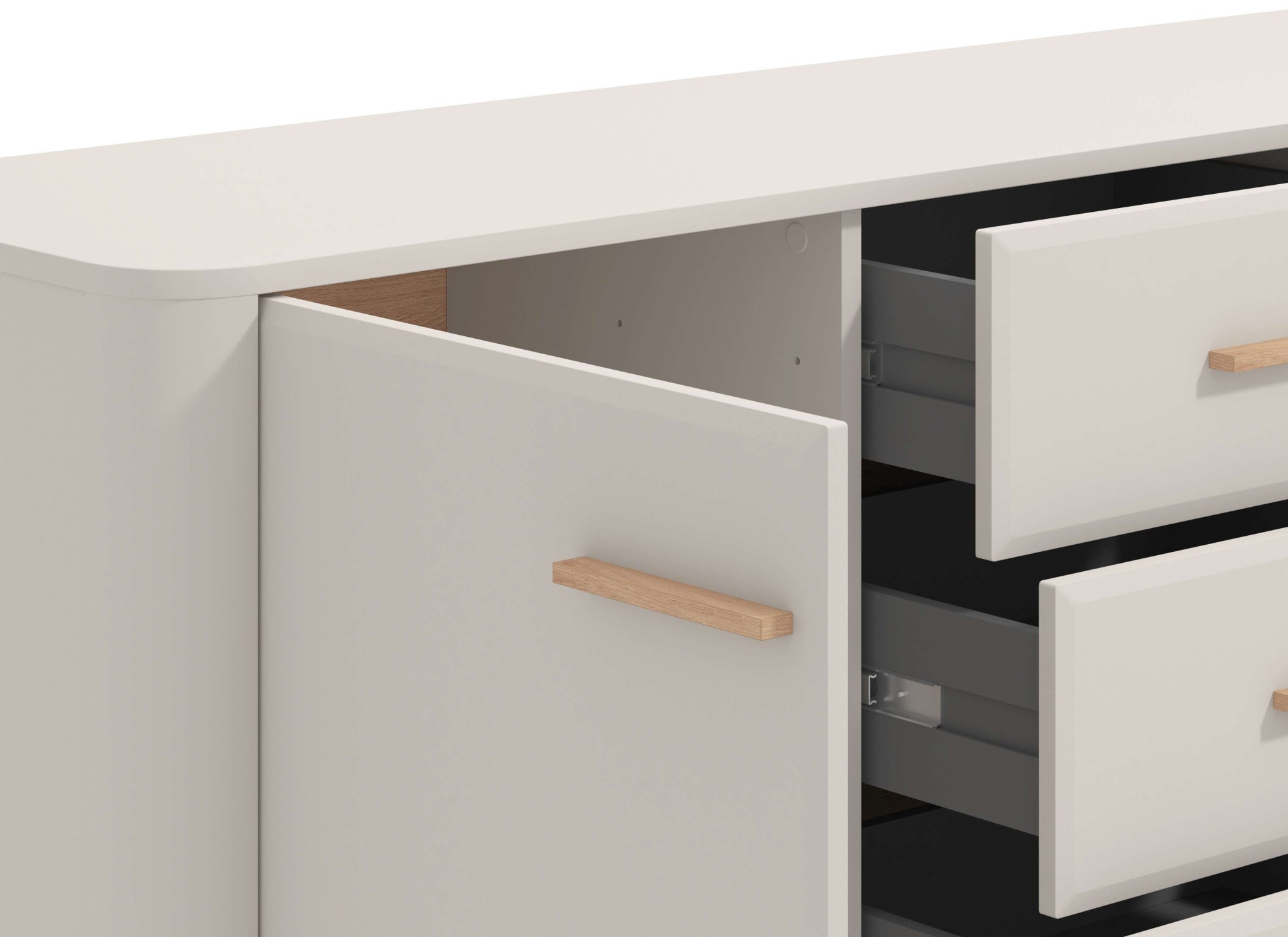 Home affaire Sideboard »Darwen Kombikommode, Sideboard, Schubladenkommode« Abgerundete Kanten, matte Kaschmir-Oberflächen, Gesamtmasse:154x40x90,5