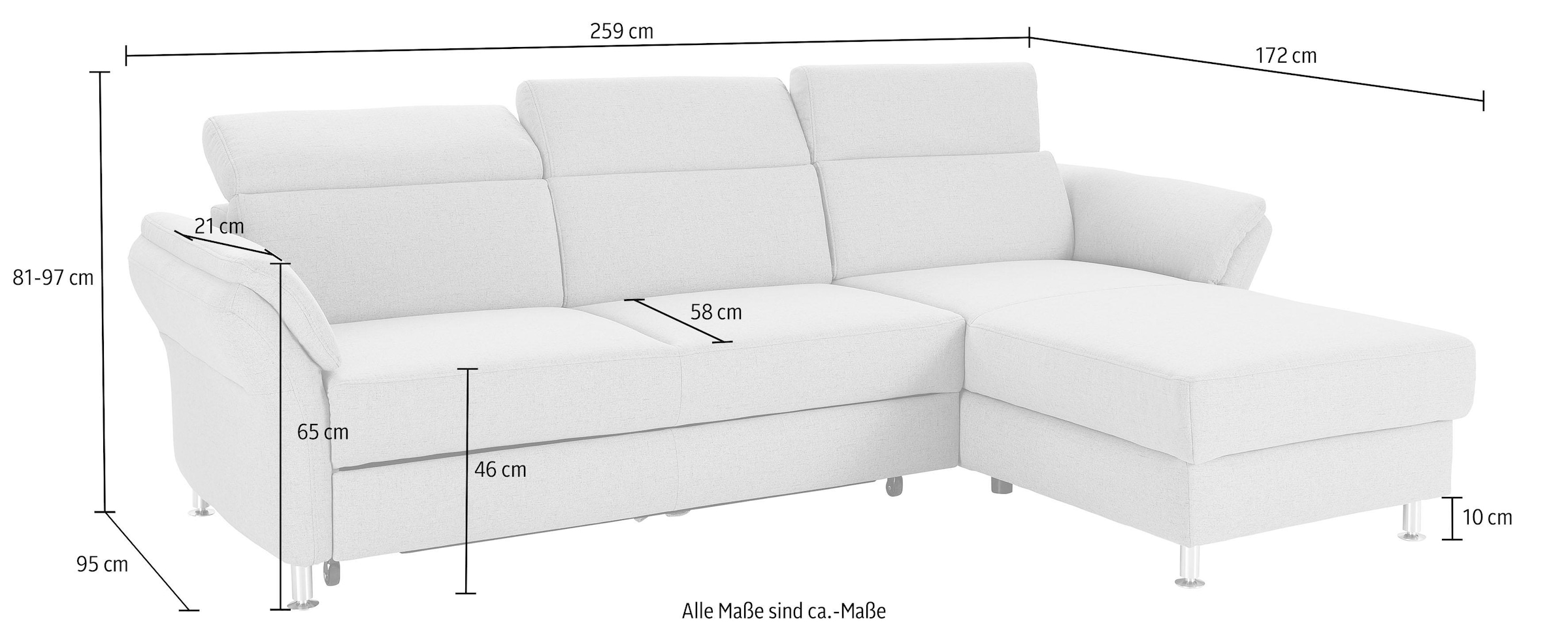 sit&more Ecksofa »Avignon L-Form« Kopfteilverstellung, wahlweise mit Bettfunktion und Bettkasten