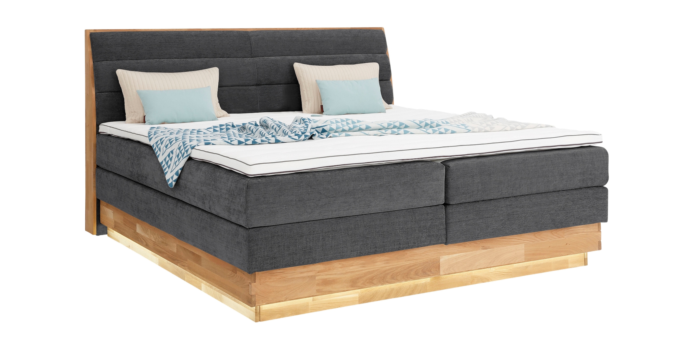 GOODproduct Boxspringbett, LED-Beleuchtung, mit zertifizierten, recycelten Bezugsstoffen