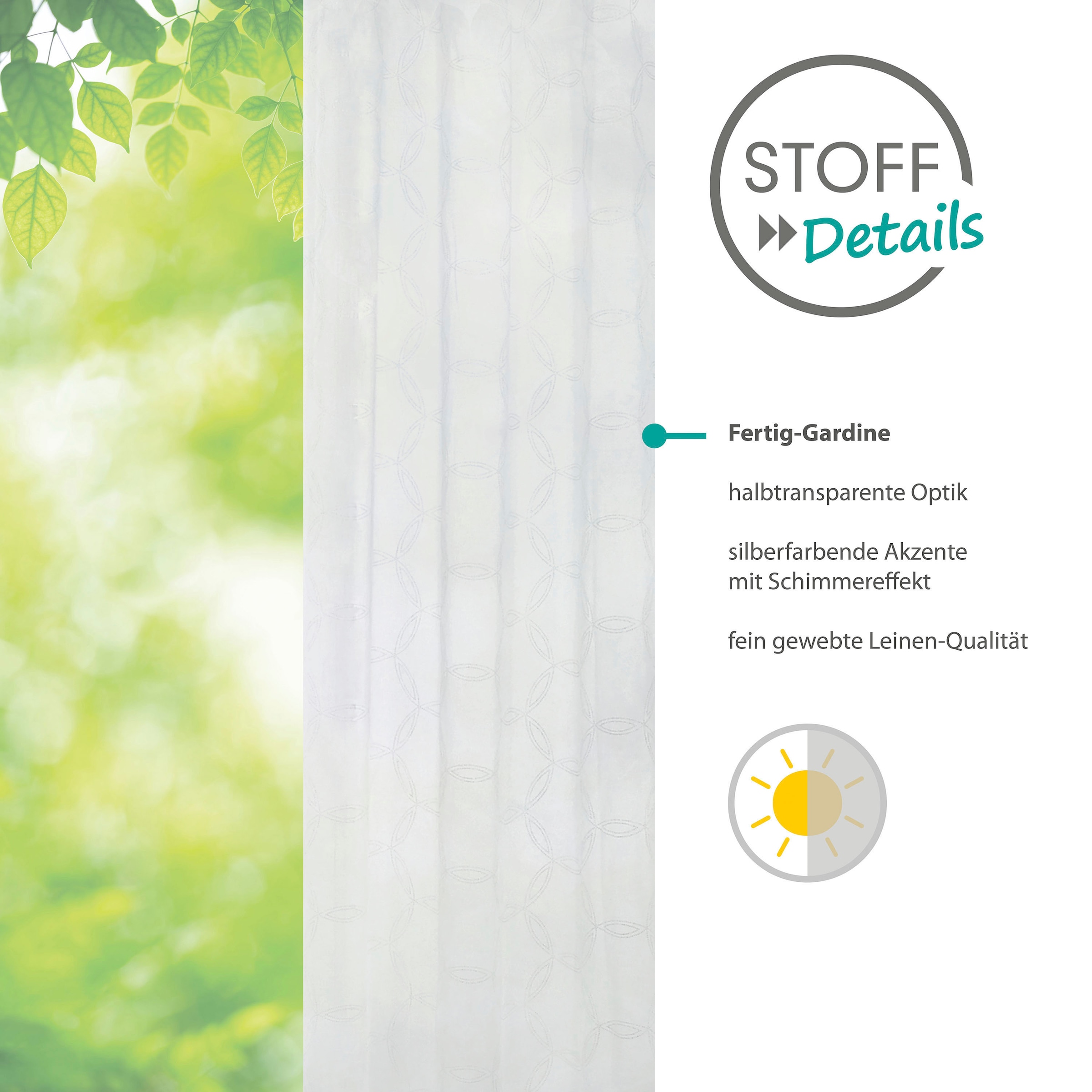 decolife Gardine »Vilda«, (1 St.), weiss mit silberfarbenfarbigen Akzenten