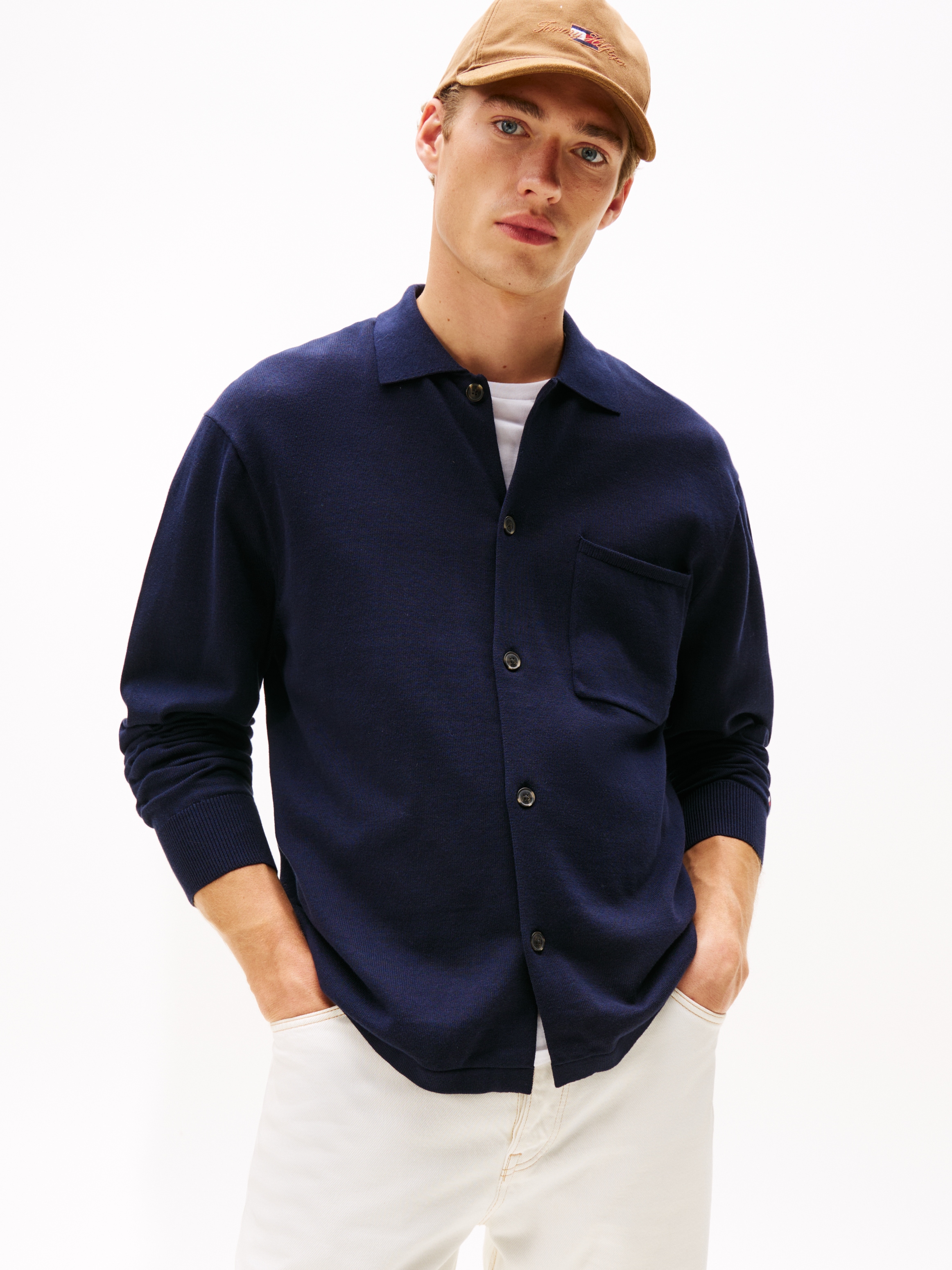 Tommy Hilfiger Veste en tricot »ESSENTIAL COTTON« Surchemise tricotée coupe décontractée avec broderie de drapeau