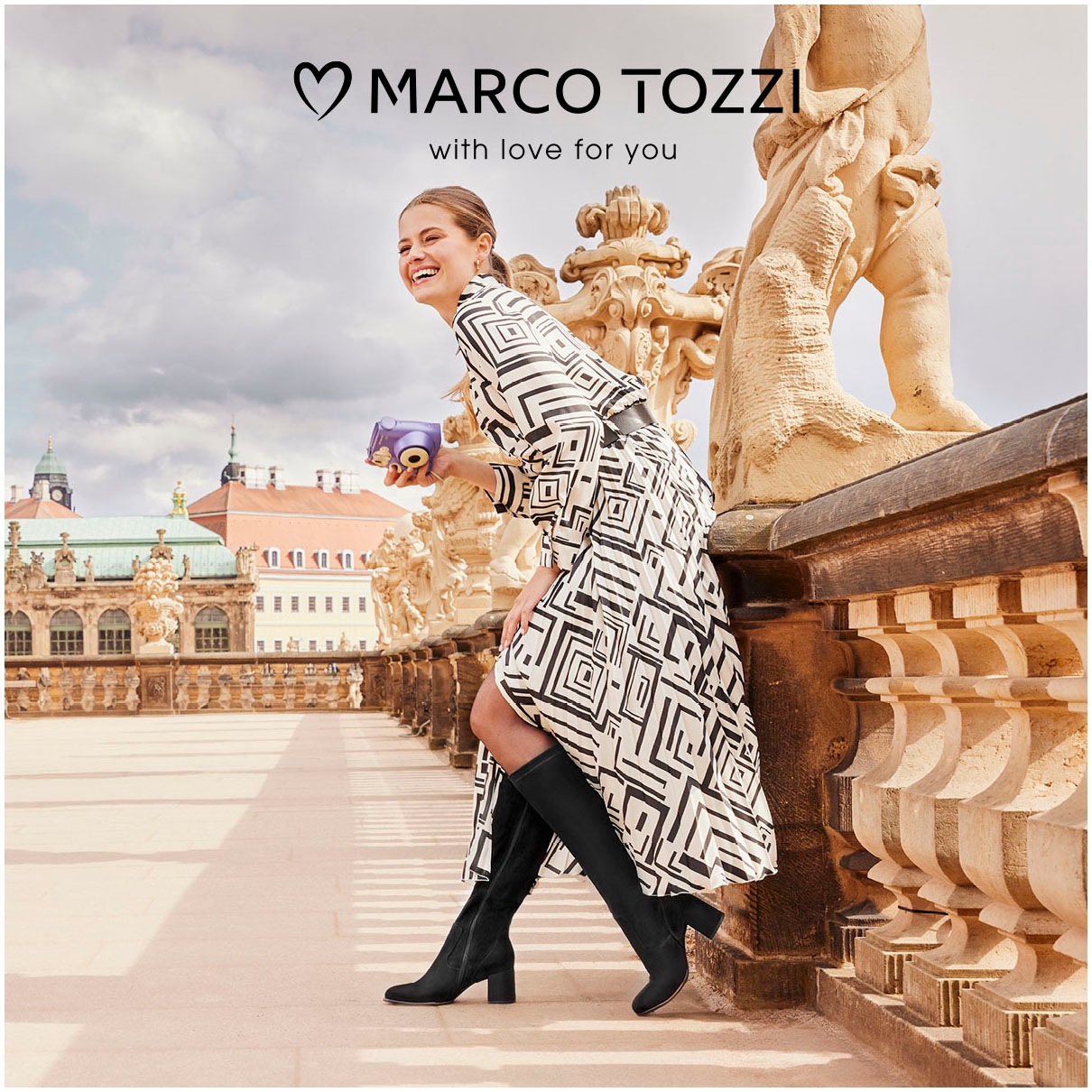 MARCO TOZZI Stiefel, Blockabsatz, Langschaftstiefel mit praktischem Innenreissverschluss