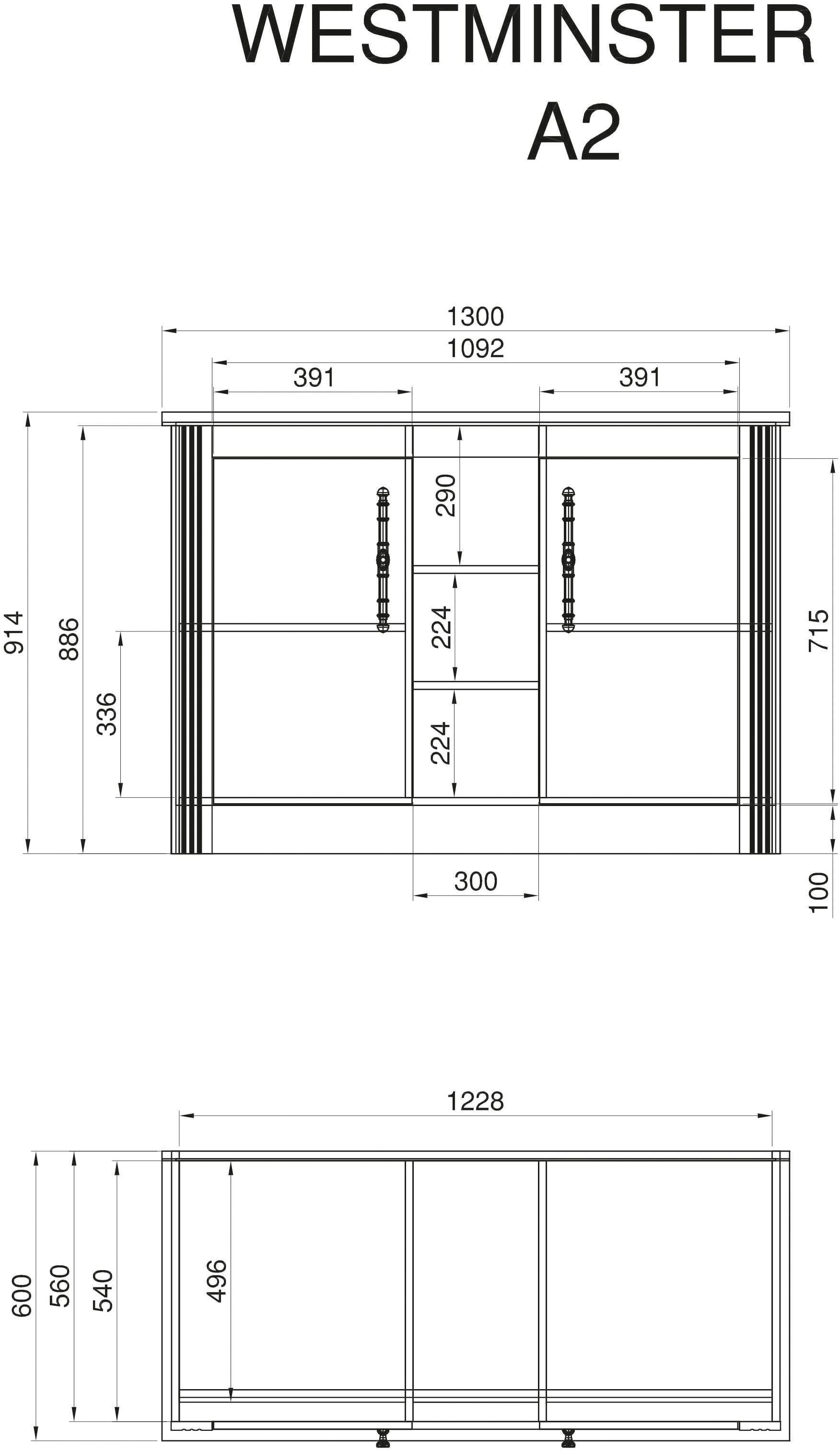 KOCHSTATION Spülenschrank »Westminster«, im romantischen Landhausstil, Breite 130 cm