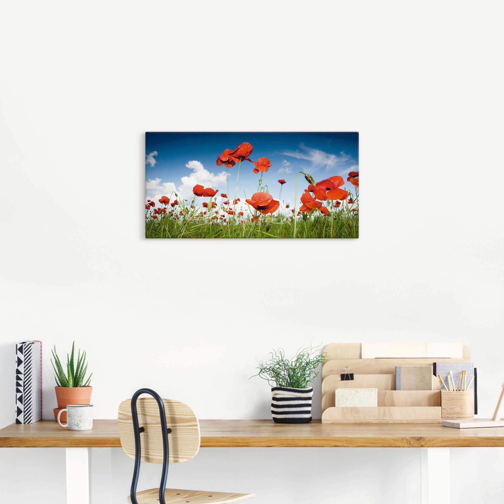 Artland Wandbild »Feld mit Mohnblumen unter Himmel«, Blumenwiese, (1 St.), als Leinwandbild, Wandaufkleber in verschied. Grössen